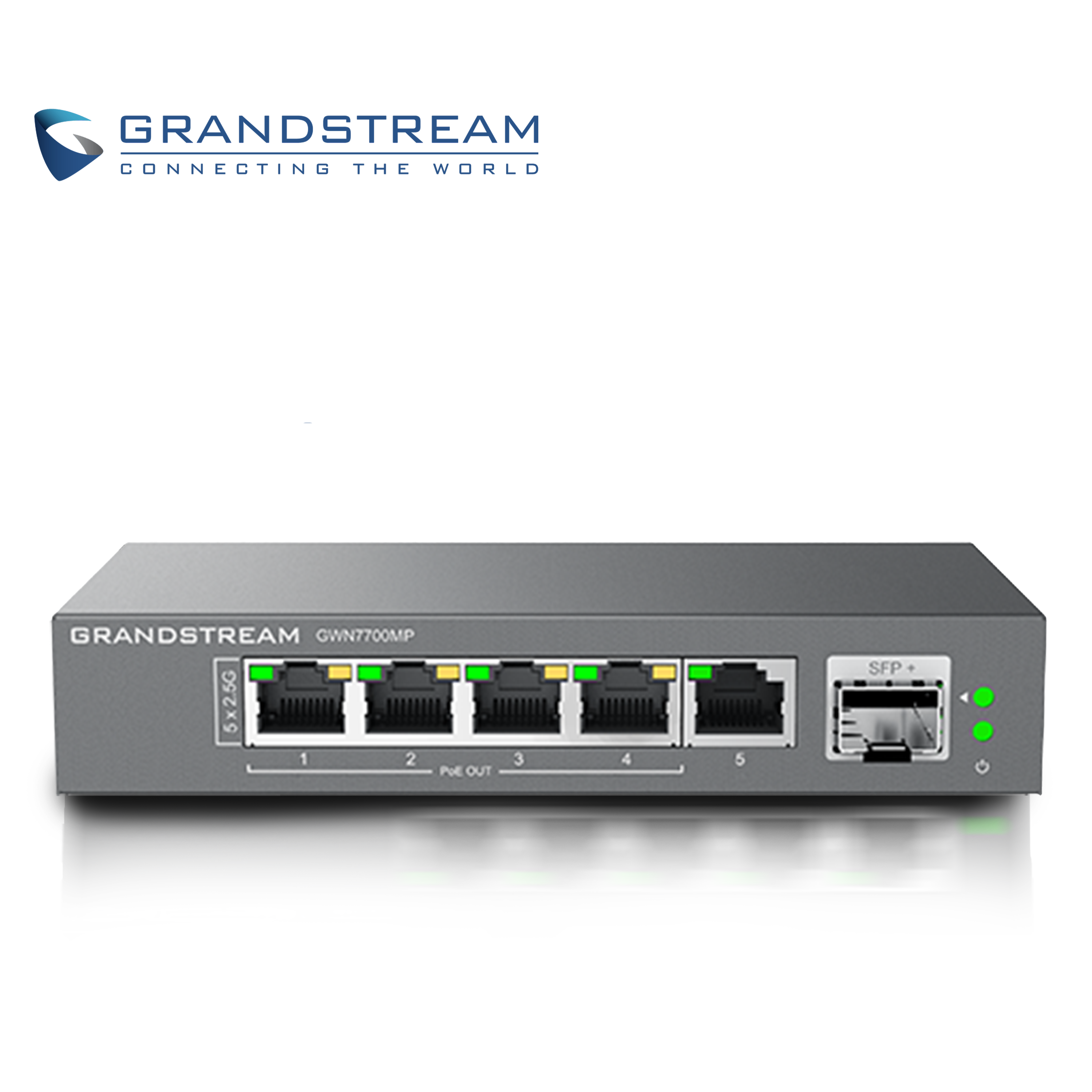 SWITCH NO ADMINISTRABLE POE+ GRANDSTREAM GWN7700MP / 5 PUERTOS 10/100/1,000/2,500MBPS / 4 PUERTOS POE+ AF/AT / 1 PUERTO SFP+ 10GBPS / MONTAJE ESCRITORIO/PARED / ALIMENTACION 53.5VCD/1.22A / METALICO