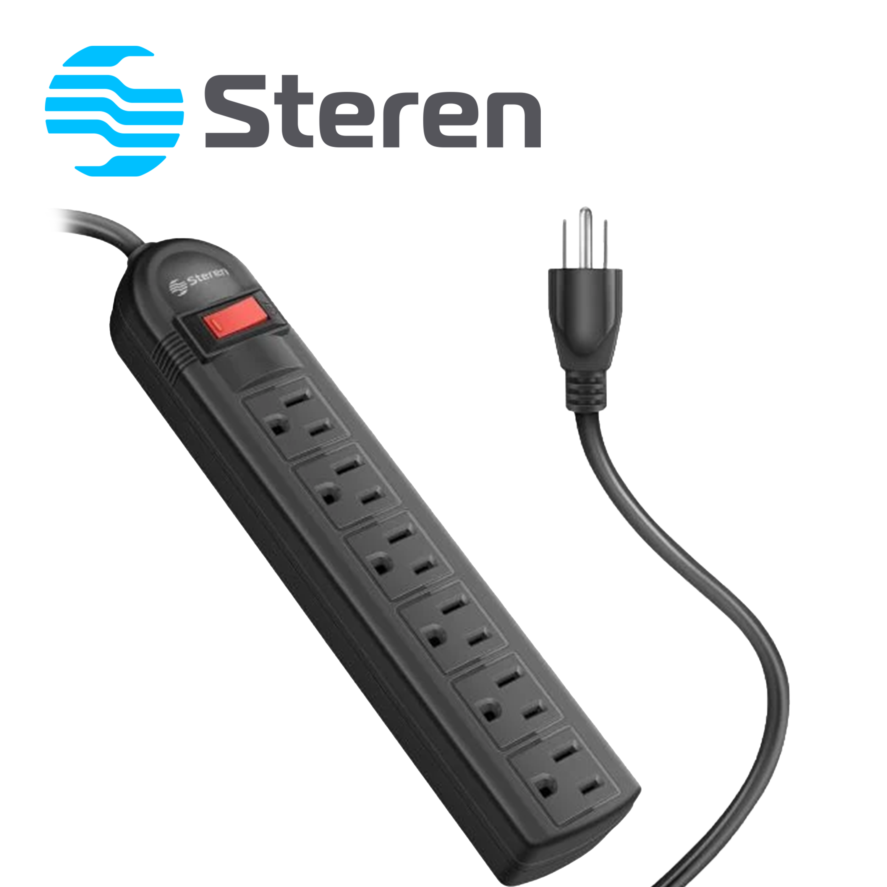 MULTICONTACTO DE 6 SALIDAS HORIZONTALES POLARIZADOS STEREN BARRA MULTI 6 NEGRA IDEAL PARA CONECTAR EQUIPOS DE COMPUTO Y APARATOS ELECTRONICOS