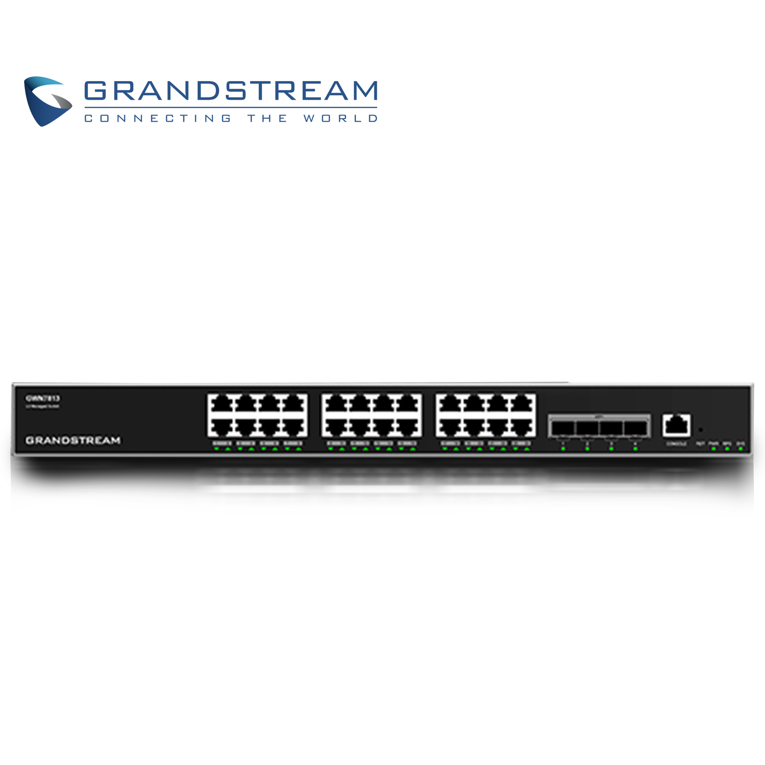 SWITCH ADMINISTRABLE POE+ CAPA 3 GRANDSTREAM GWN7813P / 24 PUERTOS 10/100/1,000MBPS / 24 PUERTOS POE+ AF/AT/BT / 4 PUERTOS SFP+ 10GIGABIT / ROUNTING OSPFV3/BGP / QOS / VLAN / RADIUS/TACACS+ / ADMINISTRACION GWN CLOUD / MONTAJE ESCRITORIO/RACK / METALICO