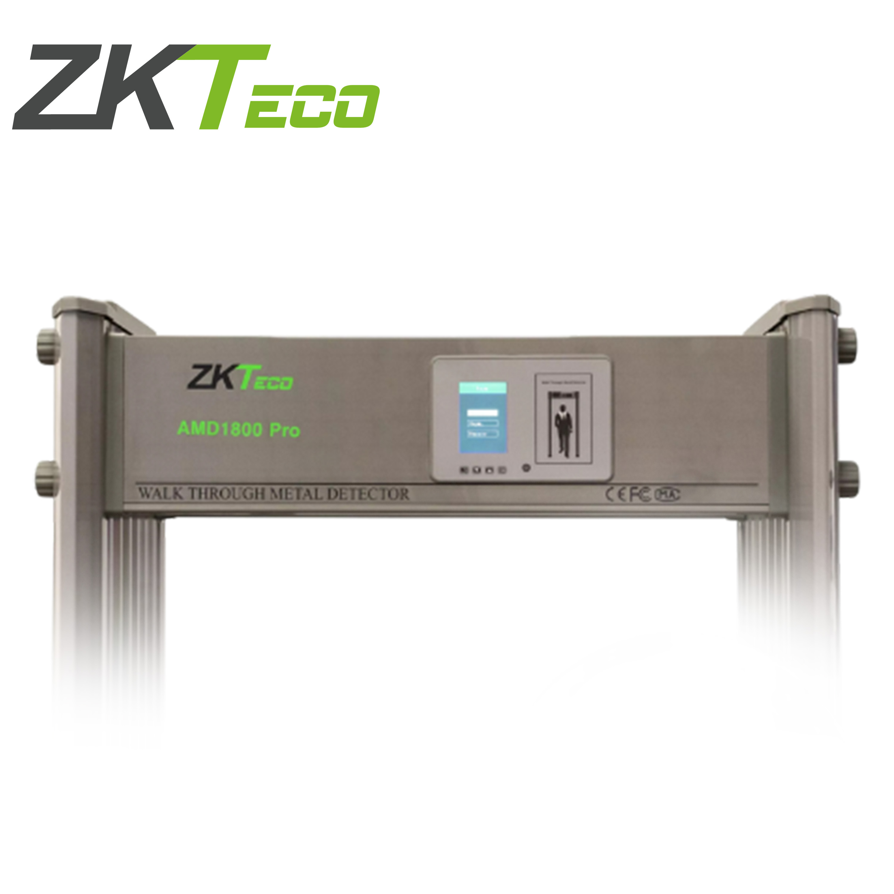 ARCO DETECTOR DE METALES DE 18 ZONAS ZKTECO MODELO AMD1800 PRO GRADO DE PROTECCION IP65 MATERIAL DE FABRICACION PVC PANTALLA DE 3.5 PUGADAS MENU SELECCIONABLE ALERTA VISUAL Y SONORA PARA ALERTAR AL GUARDIA