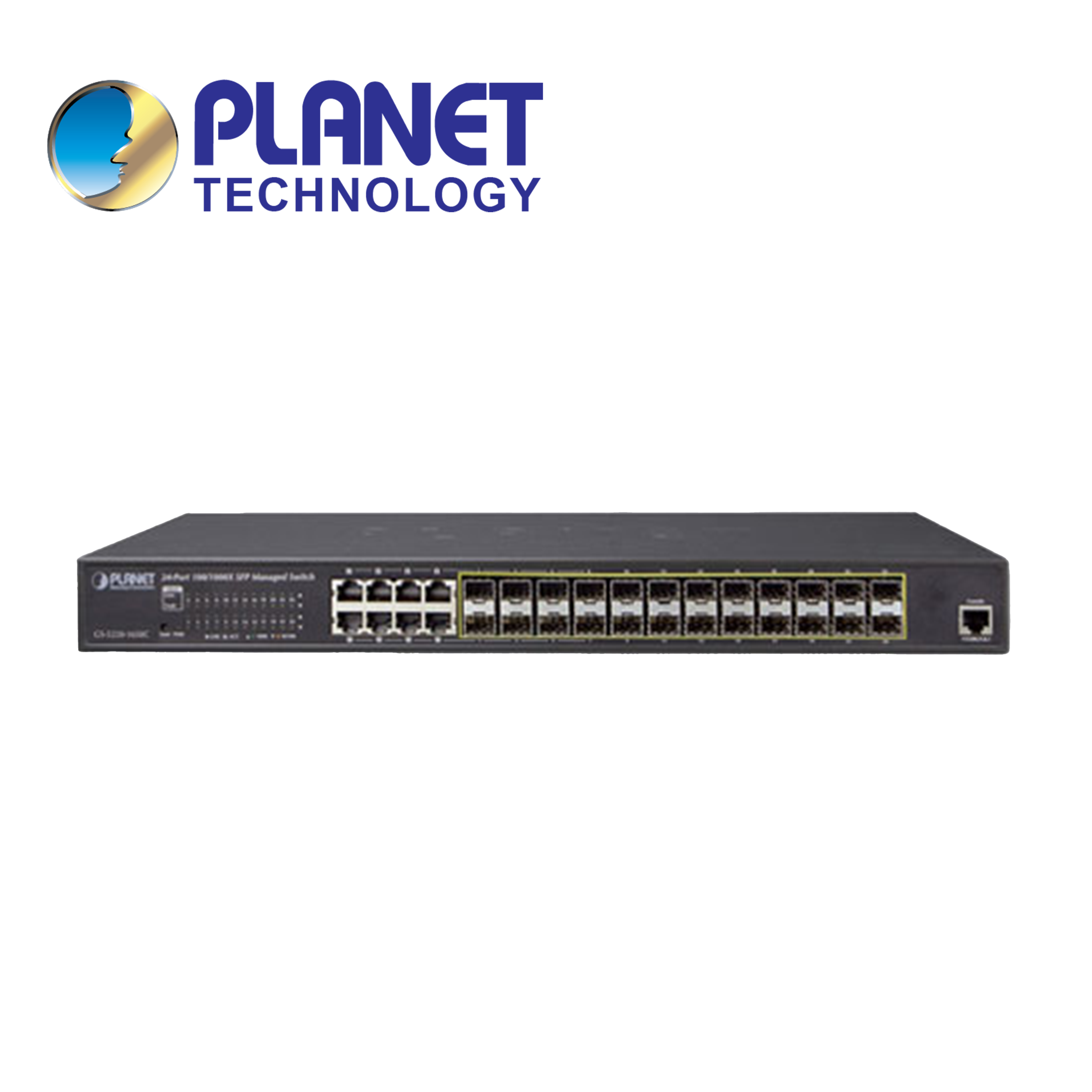 SWITCH ADMINISTRABLE L2+ PLANET GS-5220-16S8CR / 8 PUERTOS COMBO RJ45 10/100/1,000MBPS / 24 PUERTOS SFP 100/1,000MBPS / 4 PUERTOS SFP+100M/1/2.5/10GBPS / 1 PUERTO RJ45 CONSOLA / DOBLE FUENTE ALIMENTACION 100-240VCA/36-72VCD