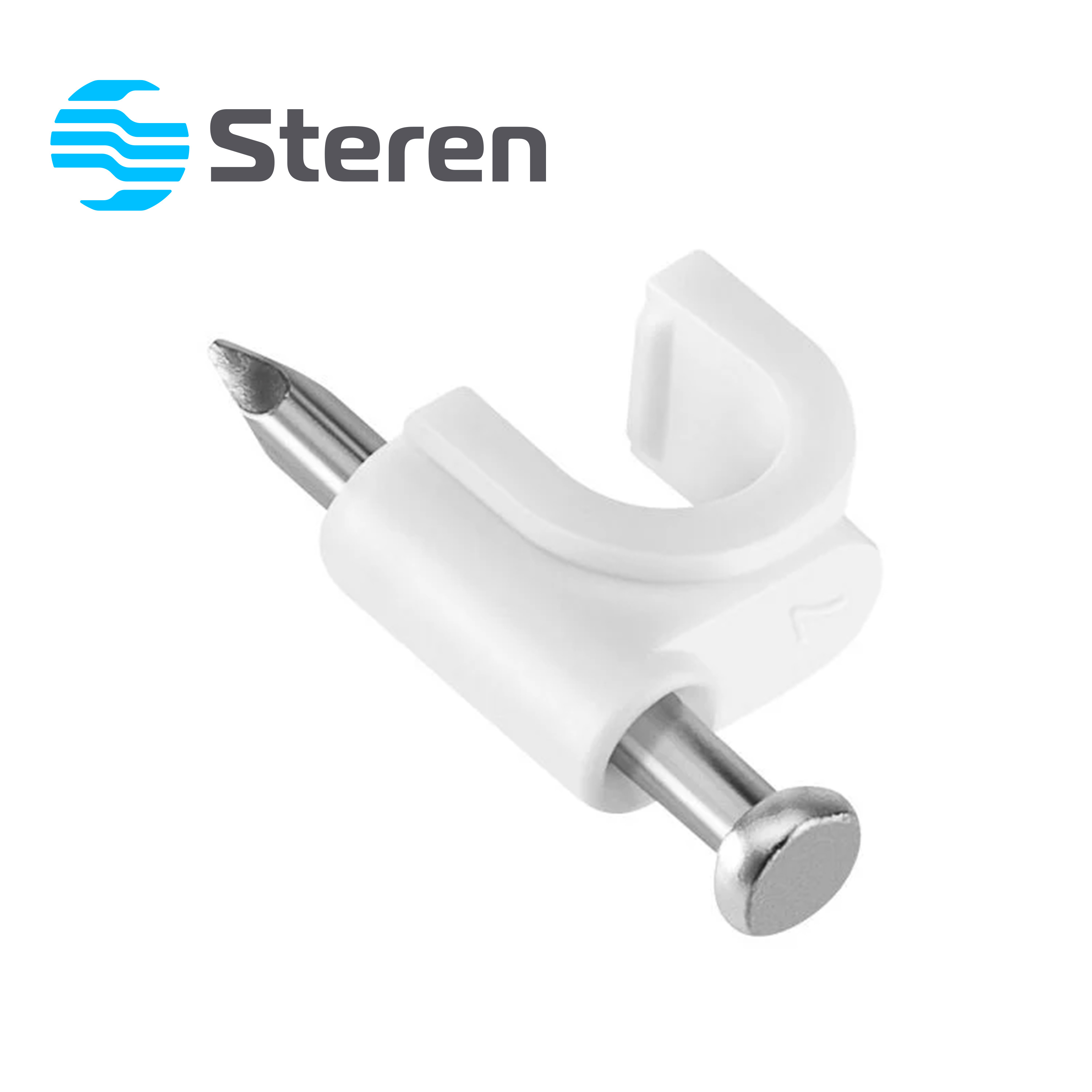 GRAPAS DE PLASTICO BLANCAS STEREN GRA960B / BOLSA CON 50 PZS/ ESPECIAL PARA SUJETAR CONDUCTORES / USO PARA INTERIORES Y EXTERIORES / 7MM ANCHO CAVIDAD / CLAVO DE 1 PULGADA