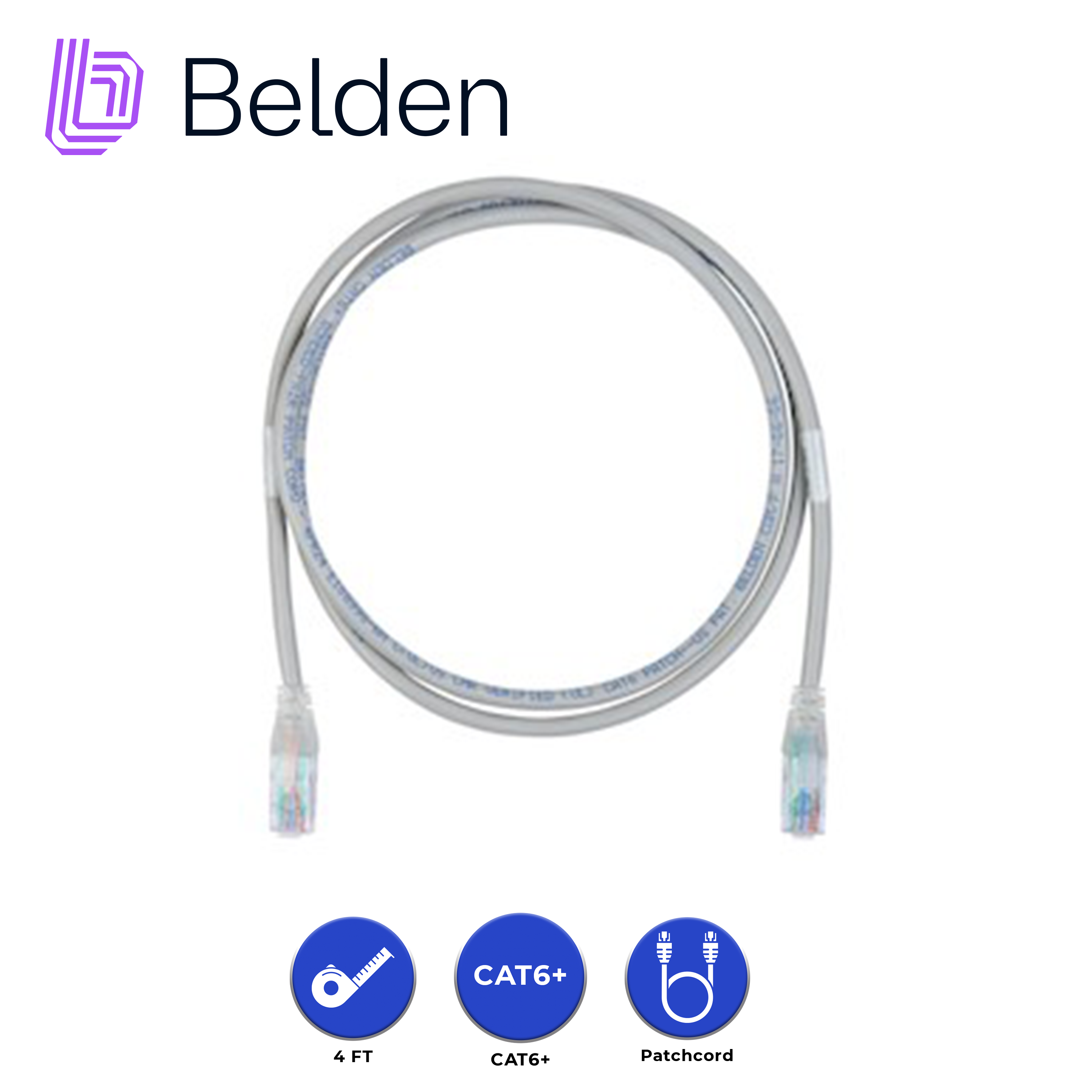 Patch Cord UTP Cat6+ Belden C601109004 / Interior / Blanco / 4 Pares / 24 Awg / Forro Pvc / Cmr / 4 Pies 1.2 Metros