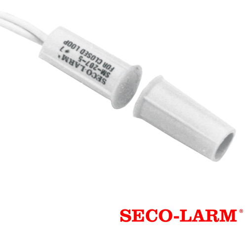 CONTACTO MAGNETICO CABLEADO SECO-LARM SM-207-5Q/W NORMALMENTE CERRADO DE MONTAJE A PRESION  DIAMETRO DE 3/8 DE PULGADA CON INTERRUPTOR CORTO E IMAN CORTO COMPATIBLE CON CUALQUIER SISTEMA DE ALARMAS