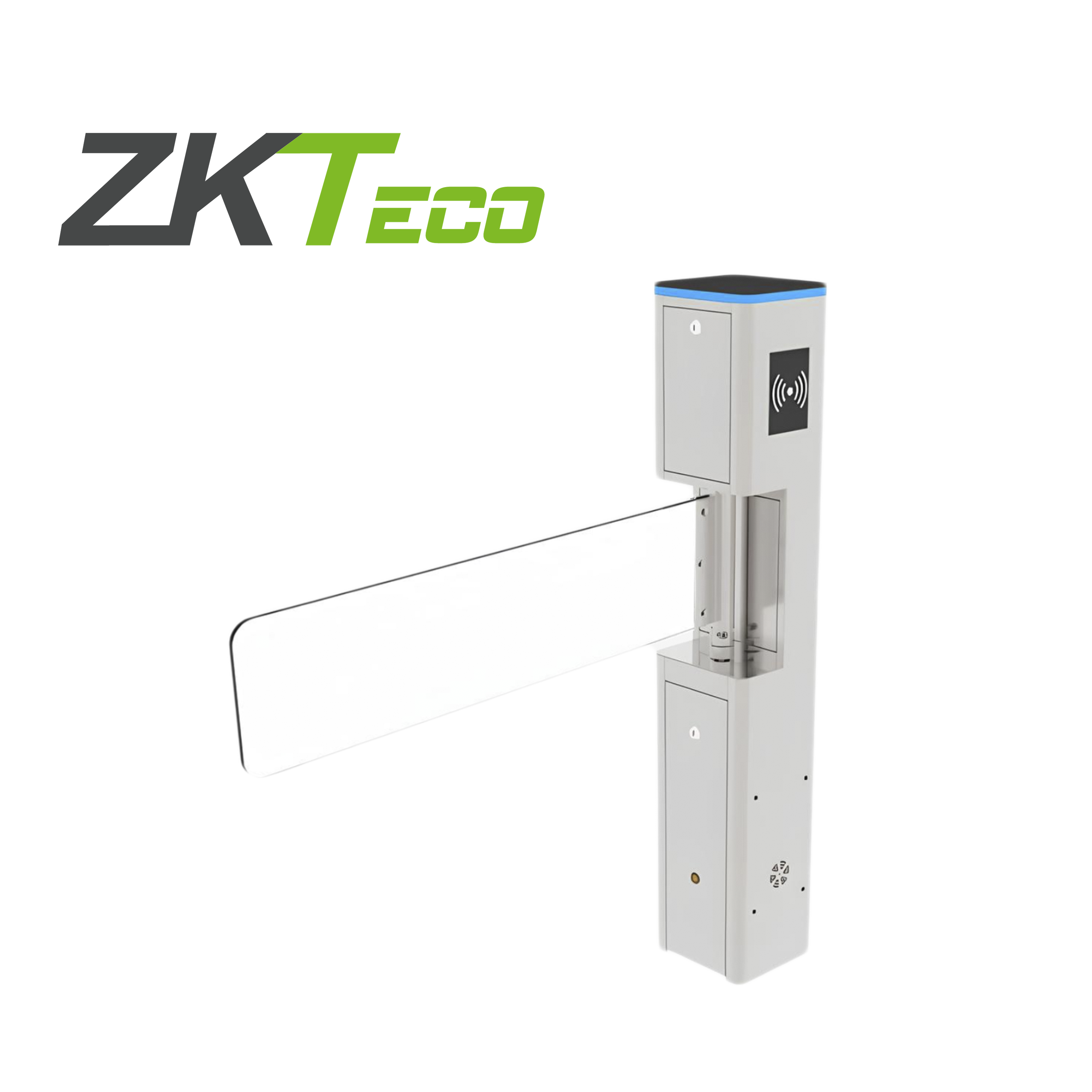 PUERTA CORTESIA ABATIBLE BIDIRECCIONAL TIPO ALETA ZKTECO SBT2000S PUERTA CORTESIA ABATIBLE ANCHO DE PASO 0.8M FABRICADO EN ACERO CUBIERTA SUPERIOR DE ACRILICO Y ALETA DE CRISTAL TEMPLADO COMPATIBLE CON CONTROLES DE ACCESO O BOTON LIBERADOR IDEAL PARA AMBIENTES DE INTERIOR