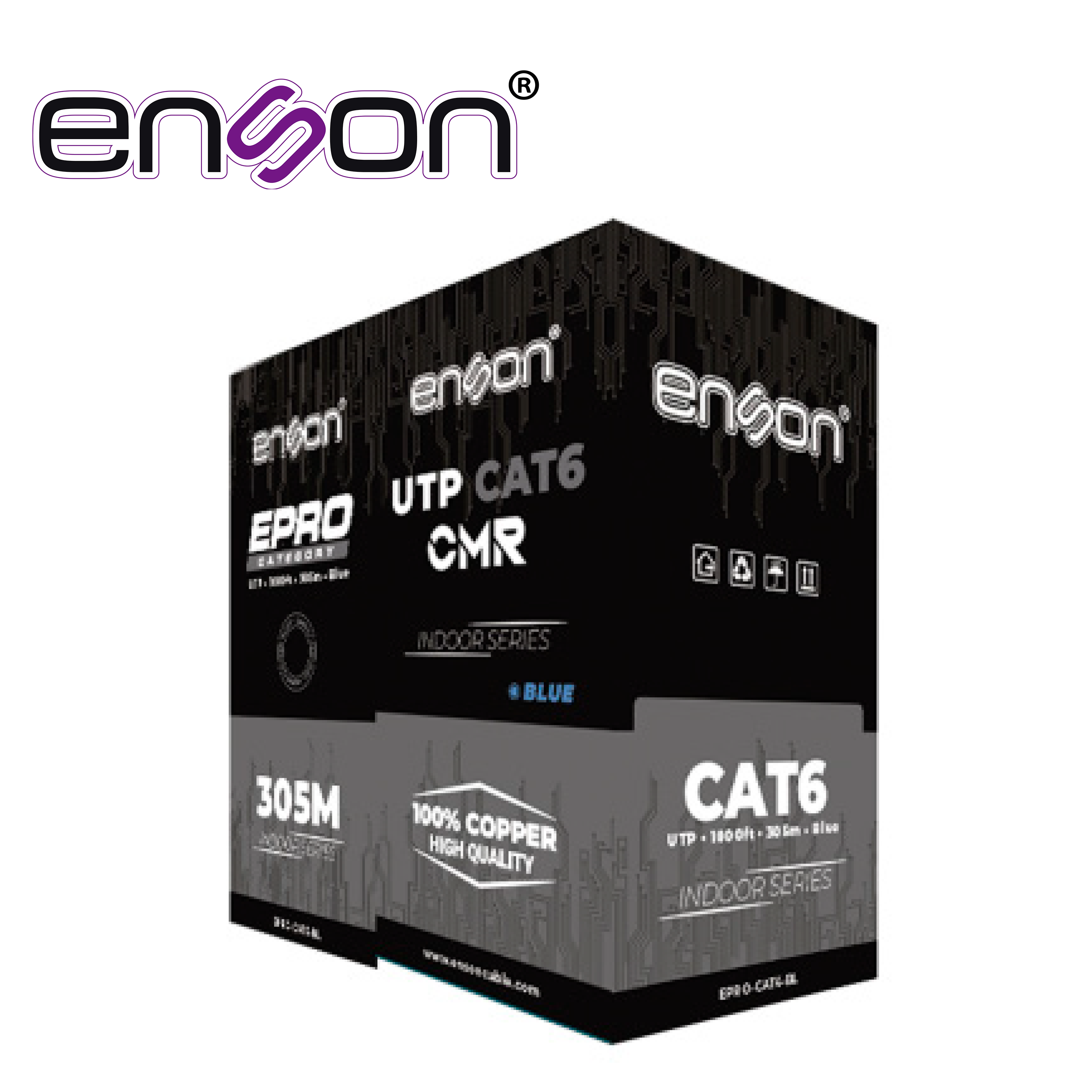 CABLE UTP CAT6 AZUL ENSON EPRO-CAT6-BL CRM / FORRO PVC / 4 PARES / CALIBRE 23 AWG / 100% COBRE / USO INTERIOR / COLOR AZUL / BOBINA 1000 PIES / 305 METROS / CERTIFICACION UL