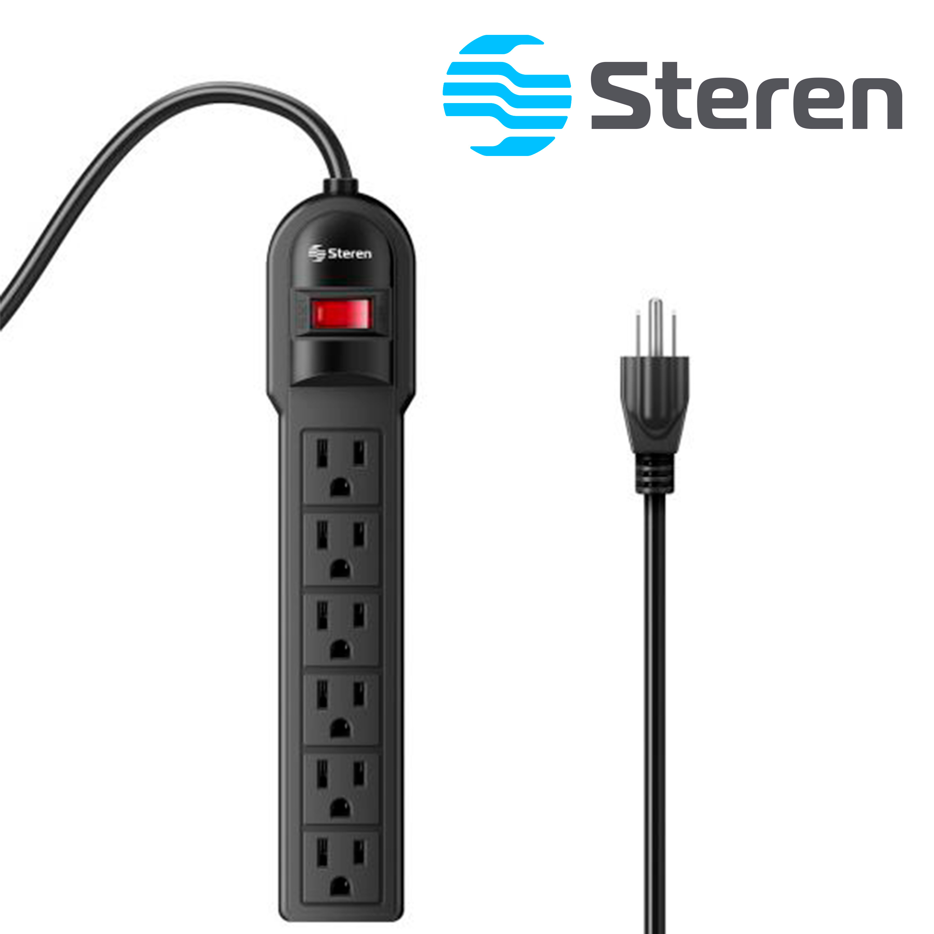 MULTICONTACTO DE 6 SALIDAS VERTICALES POLARIZADOS STEREN BARRA MULTI-V 6 NEGRA IDEAL PARA CONECTAR EQUIPOS DE COMPUTO Y APARATOS ELECTRONICOS
