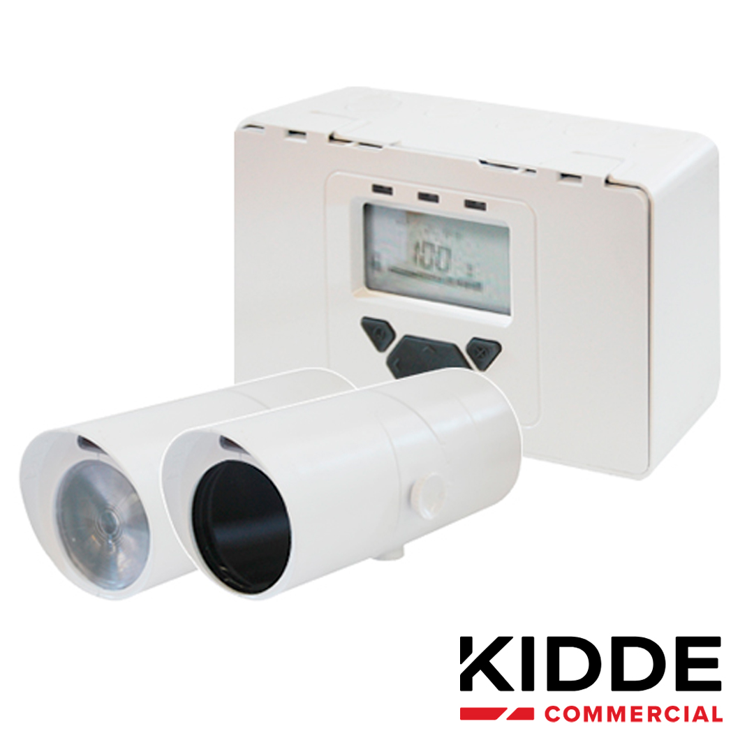SISTEMA DE DETECCION DE HUMO FOTOBEAM CONVENCIONAL KIDDE KC3000-103 INCLUYE MONITOR, TRANSMISOR Y RECEPTOR COBERTURA DE HASTA 120X18 M. IDEAL PARA LUGARES MUY ALTOS O MUY AMPLIOS EN INTERIOR, CUENTA CON RELEVADORES DE SUPERVISION Y ALARMA, LO CUAL LO CONVIERTE EN UN SISTEMA AUTONOMO O COMPATIBLE CON OTRAS MARCAS DE PANELES. PARA INTEGRARSE A LOS PANELES VS DE KIDDE REQUIERE MODULO GSA-CT1 O GSA-CT2