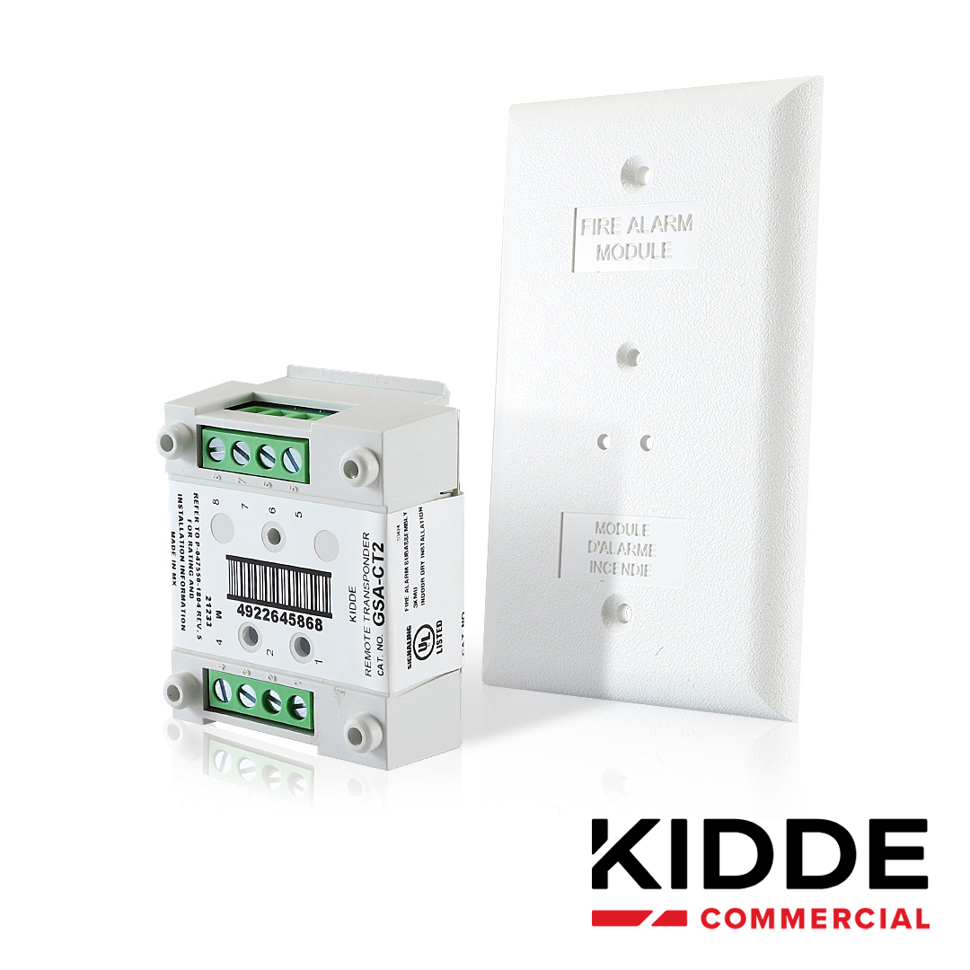 MODULO DE SUPERVISION DE CONTACTO SECO DOBLE VIGILANT GSA-CT2 SE INTEGRA EN EL LAZO DE COMUNICACION SLC DE LOS PANELES DE DETECCION DE HUMO VS1 Y VS4 DE KIDDE, LISTADO UL, ULC, MEA, CSFM