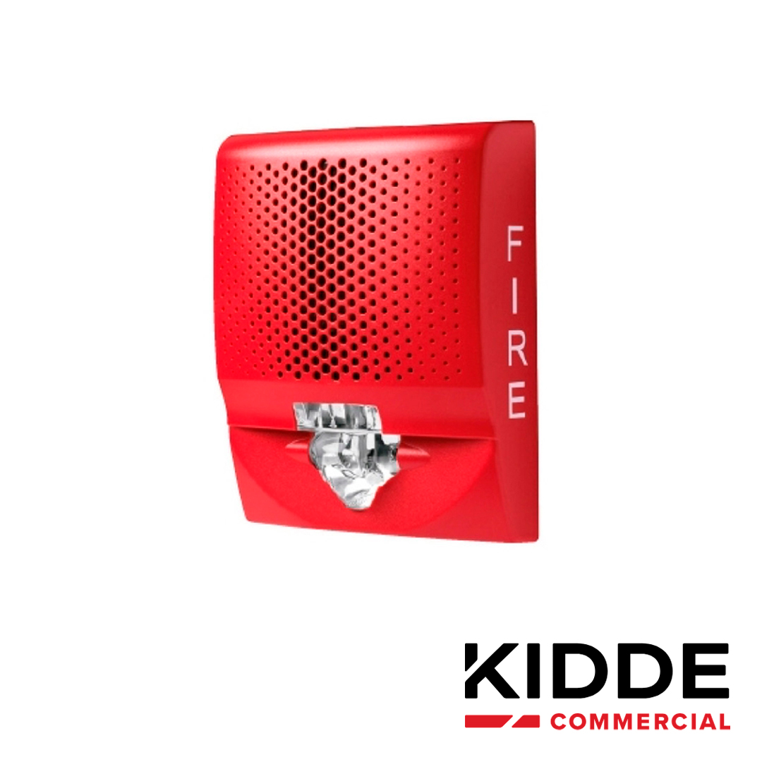ALTAVOZ DE PARED / LUZ ESTROBOSCOPICA KIDDE G4SVRF, 15-110cd, ROJO, ALTA FIDELIDAD 520HZ / SALIDA DE AUDIO DE 90dBA / COMPATIBLE CON PANEL DE AUDIO ANS25MDR2 / REQUIERE BASE DE MONTAJE GRSW-10 (NO INCLUIDA).