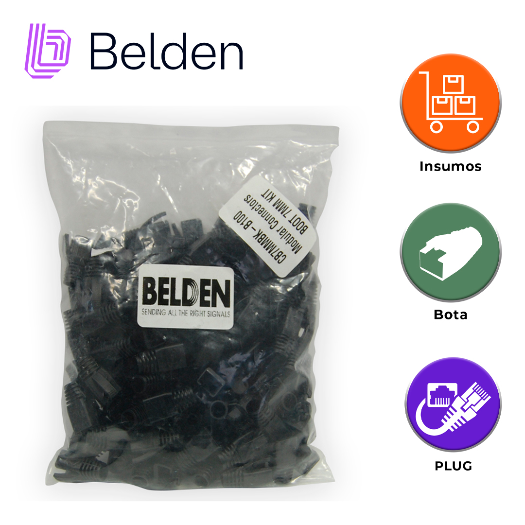 BOTA FLEXIBLE BELDEN CB7MMBK-B100 / 7MM / NEGRO / PARA PLUGS RJ45 / PAQUETE DE 100 PIEZAS