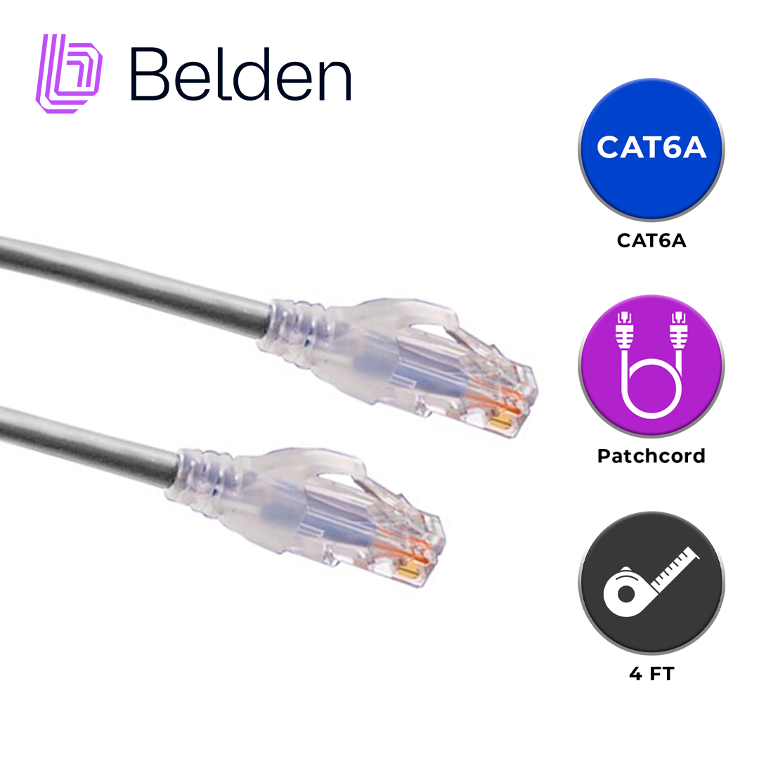 PATCH CORD UTP CAT6A BELDEN CA21108004 / INTERIOR / GRIS / 4 PARES / 24 AWG / FORRO PVC / CMR / 4 PIES 1.2 METROS