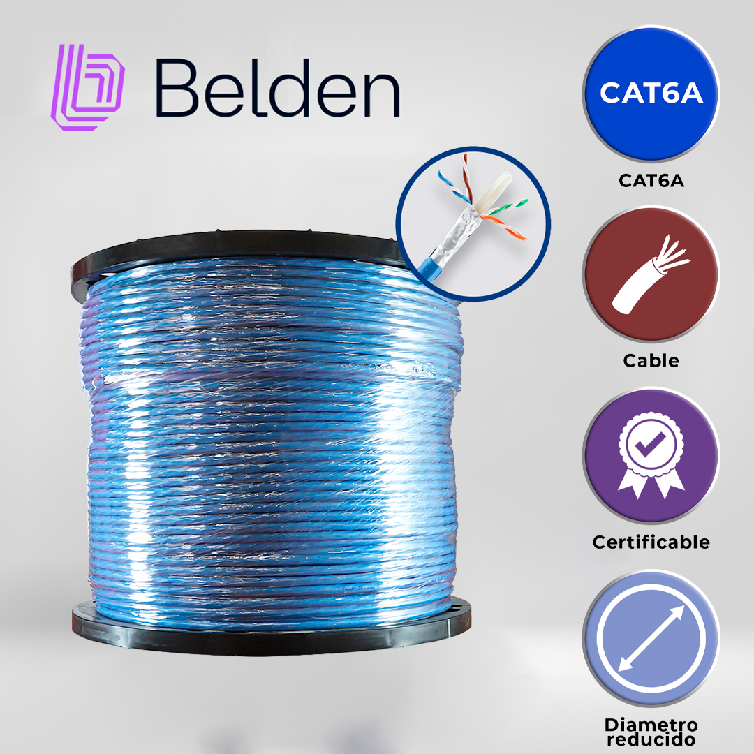 CABLE UTP CAT6A BELDEN 10GXW12 0061000 / INTERIOR / AZUL / 500MHZ / 4 PARES / 23 AWG / FORRO PVC / CMR / CERTIFICABLE / BOBINA / 1,000 PIES 305 METROS