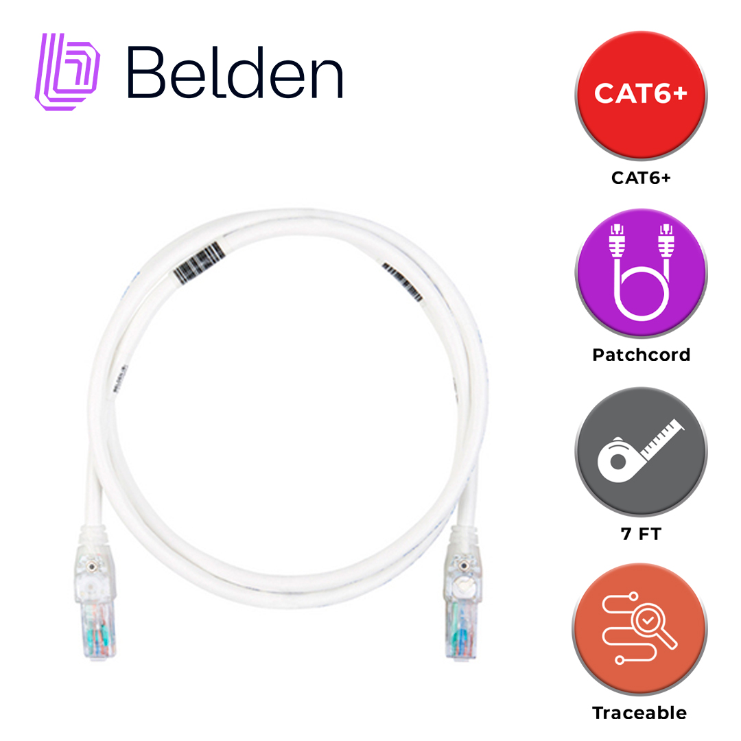 Patch Cord Traceable UTP Cat6+ Belden C6t1108007 / Interior / Gris / 4 Pares / 24 Awg / Forro Pvc / Cmr / 7 Pies 2.1 Metros