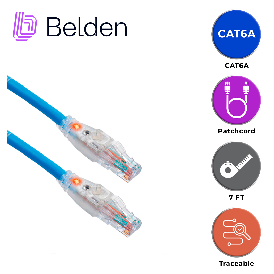 Patch Cord Traceable UTP Cat6a Belden Cat1106007 / Interior / Azul / 4 Pares / 24 Awg / Forro Pvc / Cmr / 7 Pies 2.1 Metros