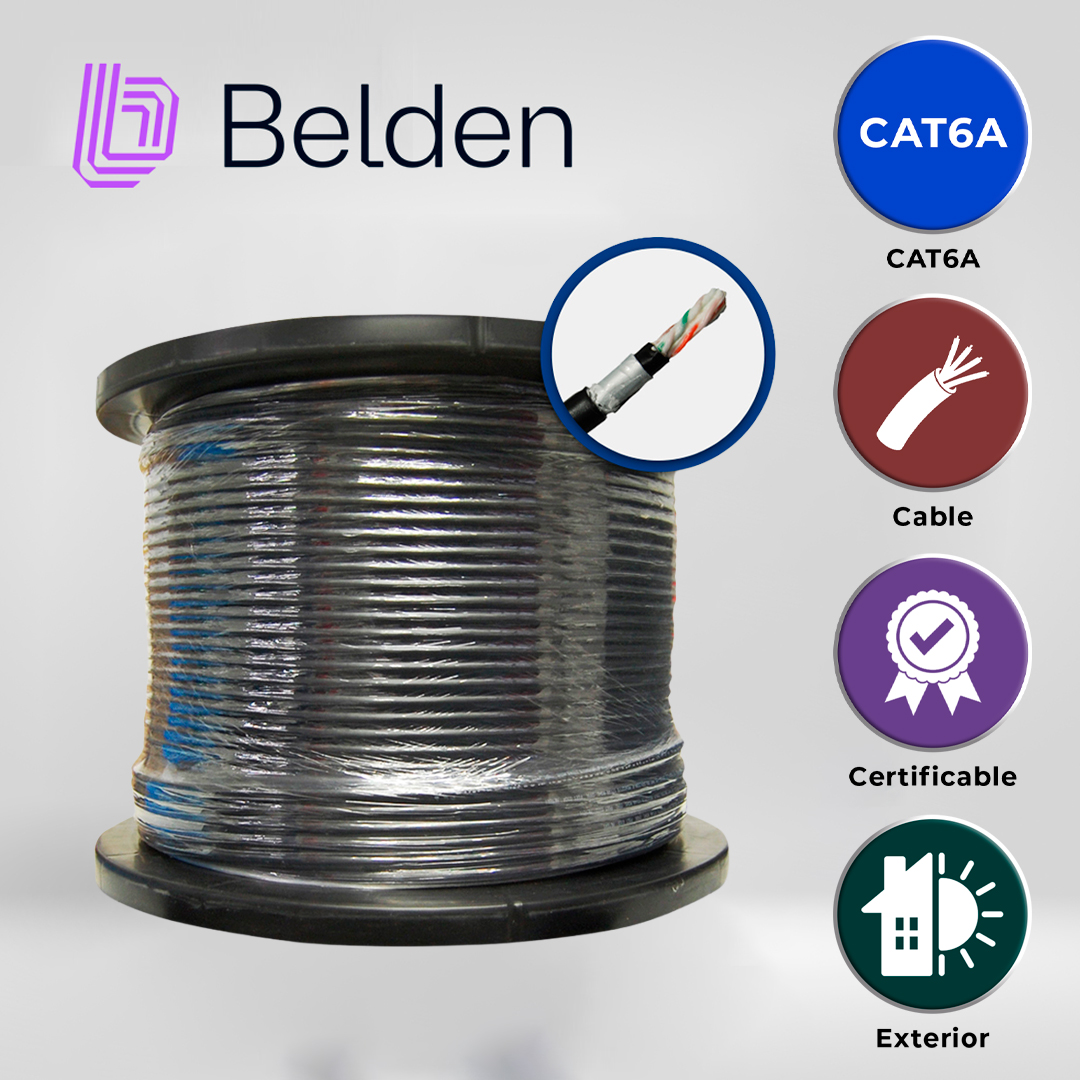 Cable Osp UTP Cat6a Belden Osp6au 0101000 / Exterior / Negro / 500MHZ / 4 Pares / 23 Awg / Forro Polietileno / Bobina / 1,000 Pies 305 Metros