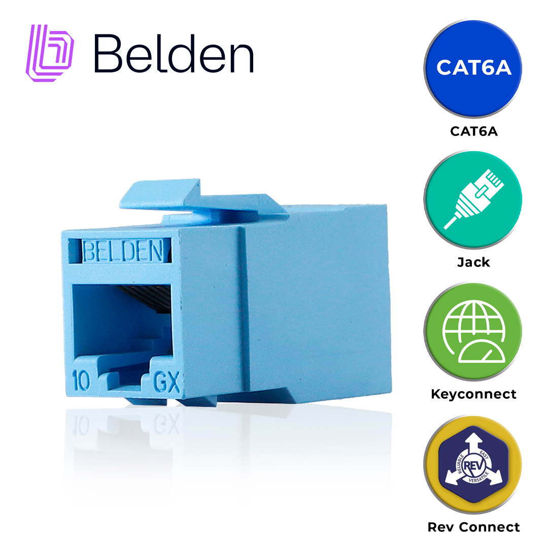 CONECTOR MODULAR JACK RJ45 CAT6A BELDEN RVAMJKUTB-S1 / REVCONNECT / INTERIOR / AZUL CLARO / PIEZA