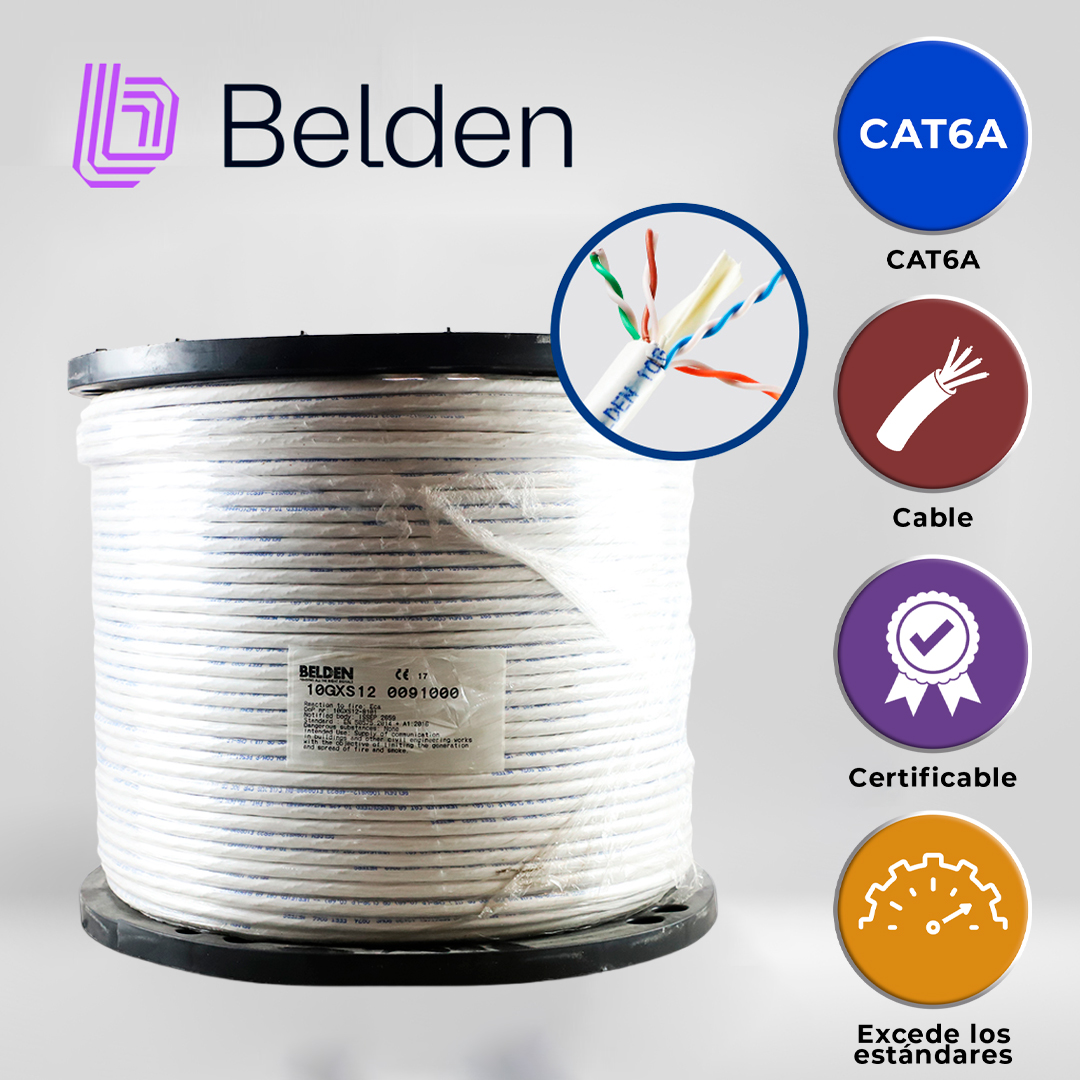 CABLE UTP CAT6A BELDEN 10GXS12 0091000 / INTERIOR / BLANCO / 625MHZ / 4 PARES / 23 AWG / FORRO PVC / CMR / CERTIFICABLE / BOBINA / 1,000 PIES 305 METROS