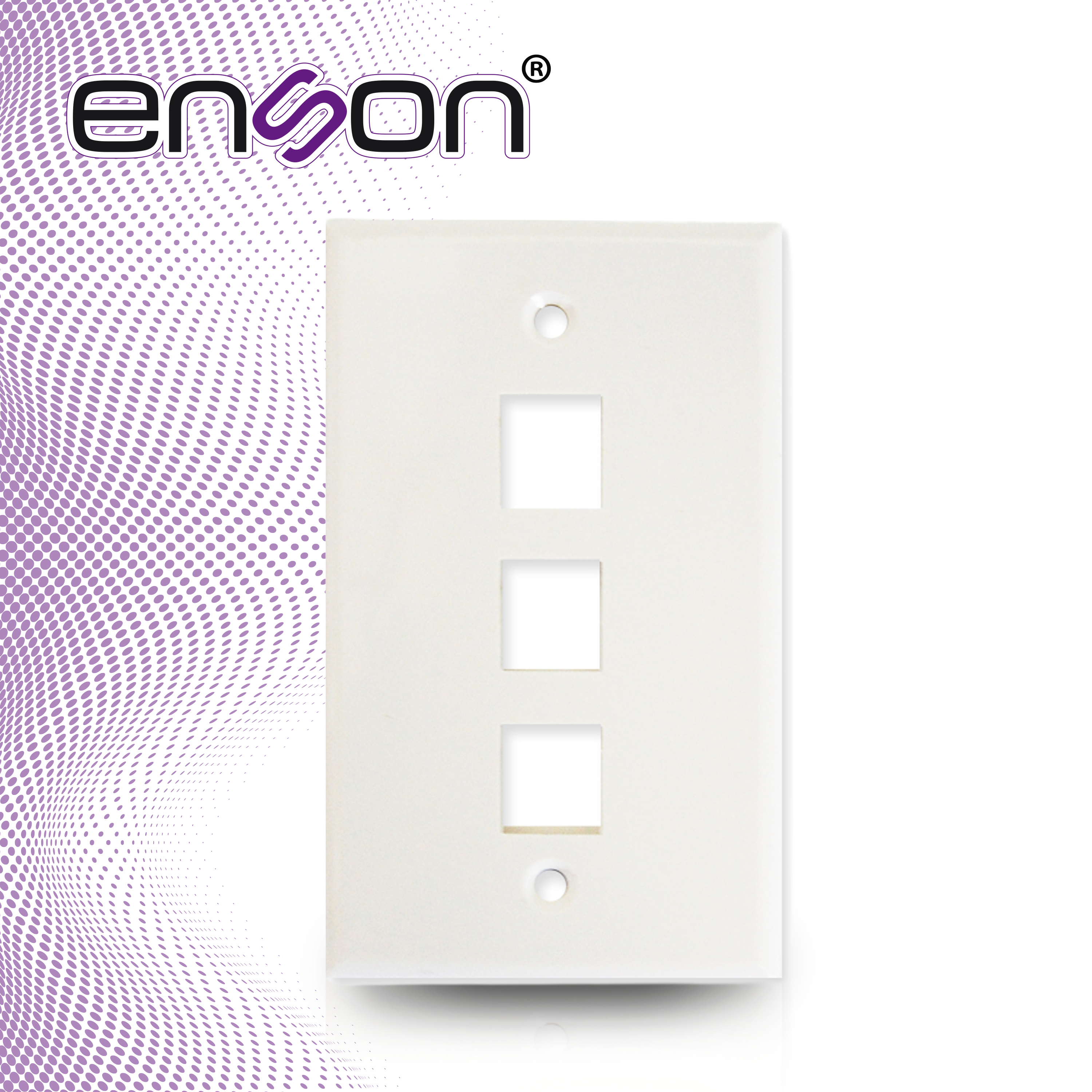 PLACA DE PARED (FACEPLATE) UNIVERSAL ENS-FP63 ENSON 3 PUERTOS ESTILO KEYCONNECT CAT6A CAT6 CAT5E CONECTORES DE FIBRA OPTICA Y COAXIALES COLOR BLANCO USO INTERIOR MATERIAL PLASTICO ABS