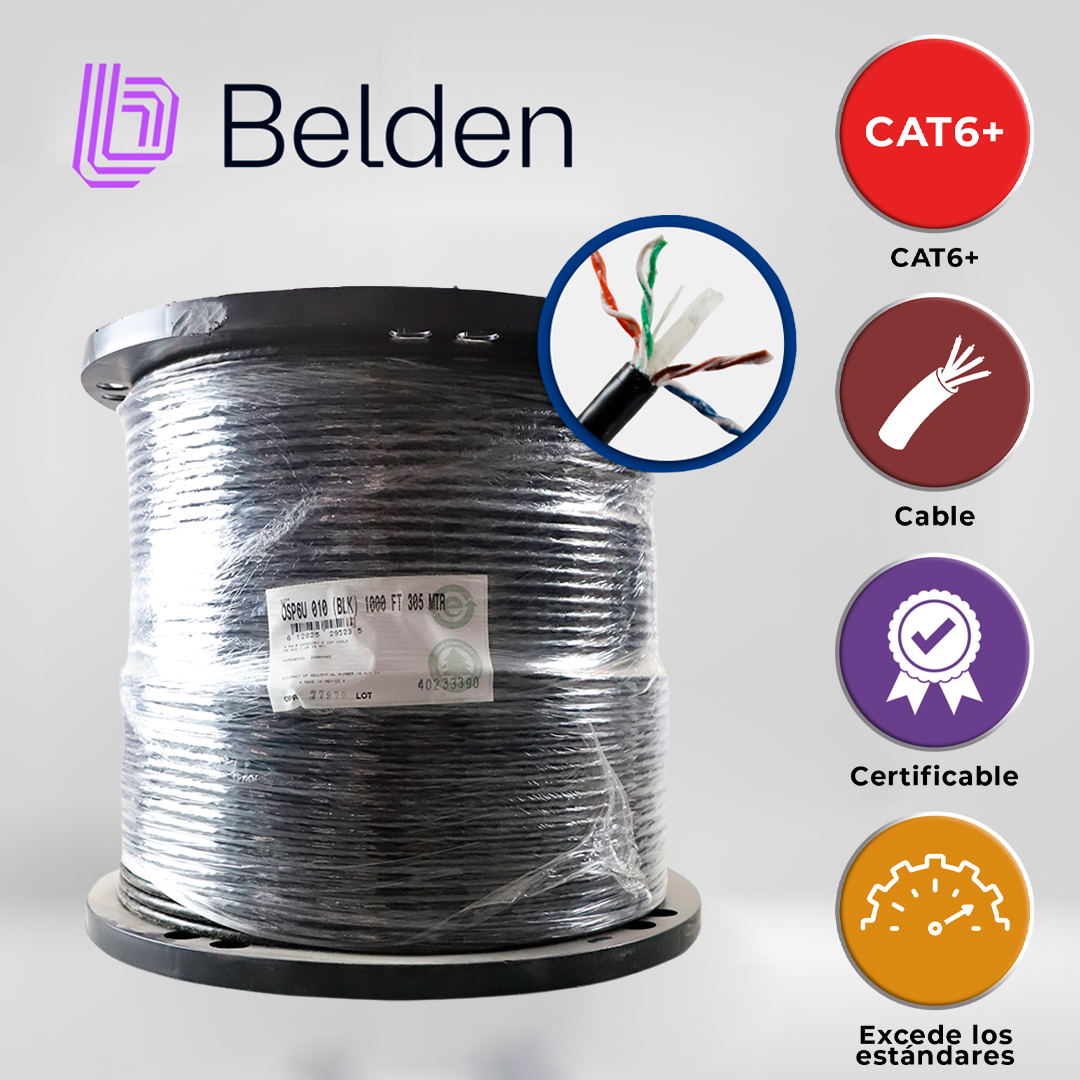 CABLE OSP UTP CAT6 BELDEN OSP6U 0101000 / EXTERIOR / NEGRO / 350MHZ / 4 PARES / 24 AWG / FORRO POLIETILENO / BOBINA / 1,000 PIES 305 METROS