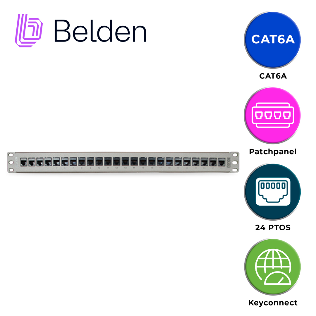 Patch Panel Keyconnect Cat6a Belden Ax103254 / Titanium / 24 Puertos / 1UR / Precargado / Pieza