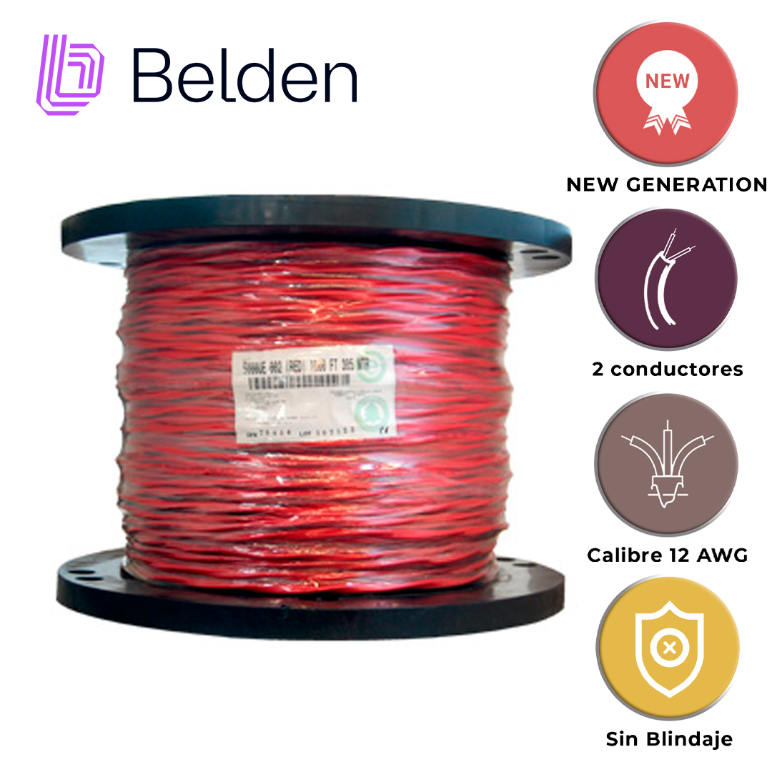 Cable De Seguridad Y Sonido Belden 5000UE 0021000 / Interior / Rojo / 2 Conductores / 12 Awg / Multifilar / Forro Pvc / Cmr - Cl3r - Fplr / No Blindado / Bobina / 1,000 Pies 305 Metros