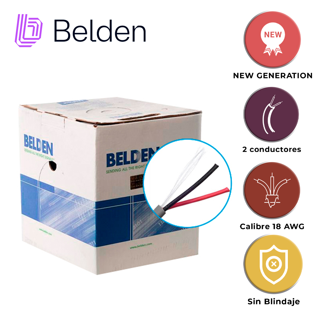 CABLE DE SEGURIDAD Y SONIDO BELDEN 5300UE 008U1000 / INTERIOR / GRIS / 2 CONDUCTORES / 18 AWG / MULTIFILAR / FORRO PVC / CMR / EN CAJA / 1,000 PIES 305 METROS