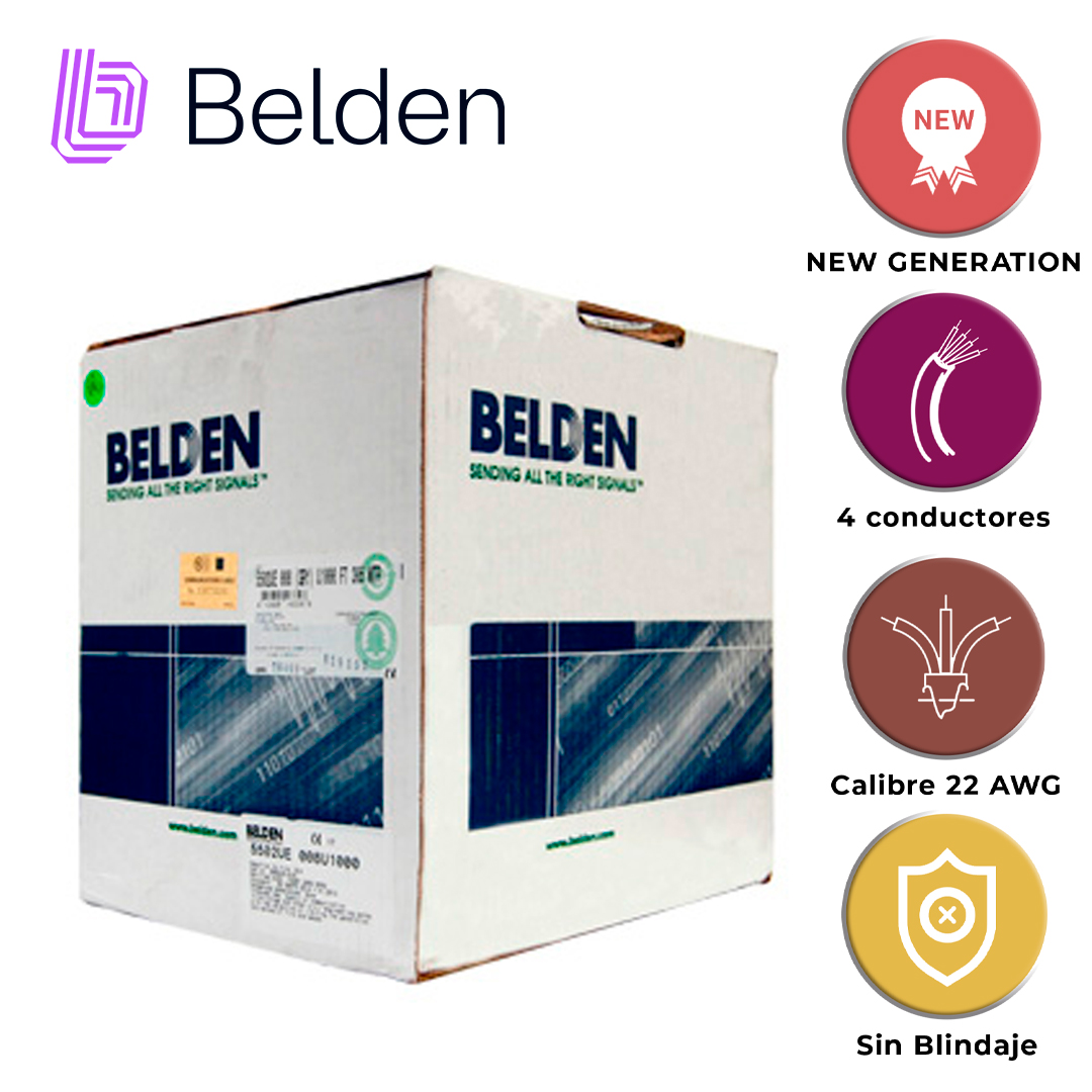 CABLE DE SEGURIDAD Y SONIDO BELDEN 5502UE 008U1000 / INTERIOR / GRIS / 4 CONDUCTORES / 22 AWG / MULTIFILAR / FORRO PVC / CMR / EN CAJA / 1,000 PIES 305 METROS