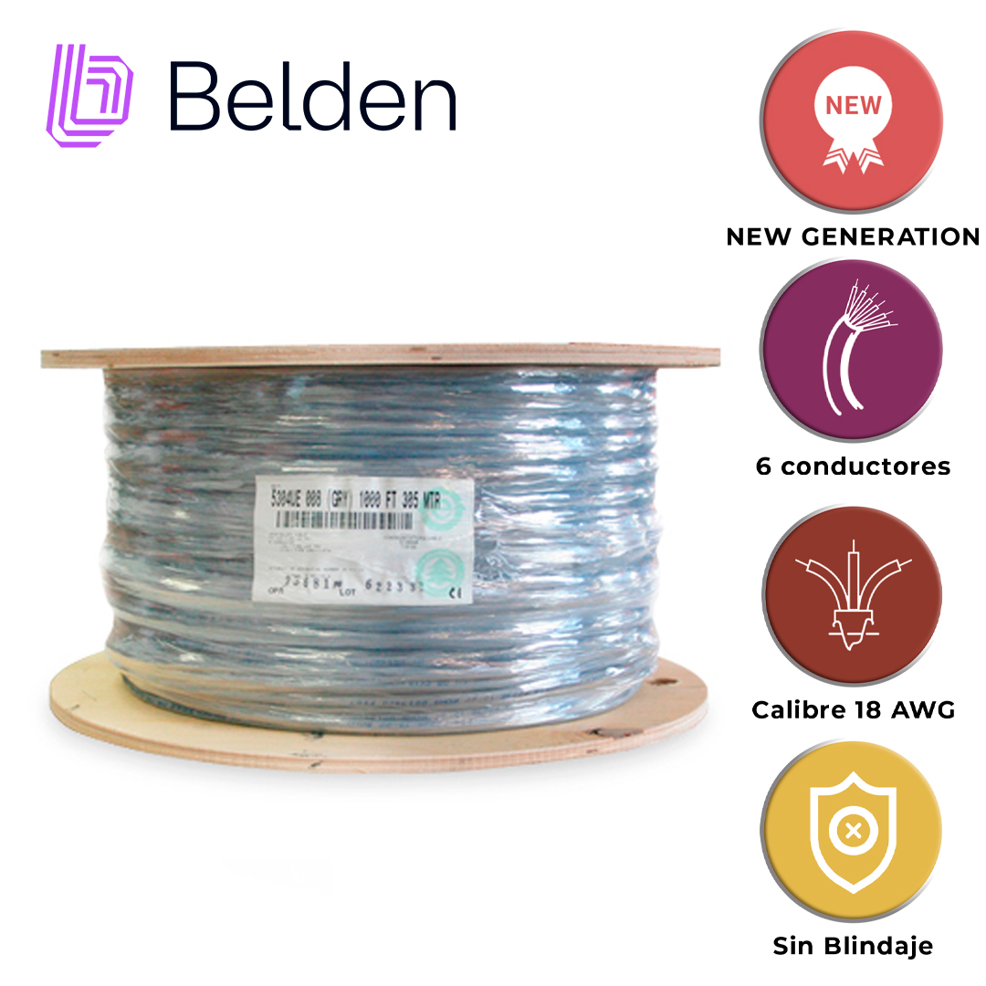 Cable De Seguridad Y Alarma Belden 5304UE 0081000 / Interior / Gris / 6 Conductores / 18 Awg / Multifilar / Forro Pvc / Cmr / Bobina / 1,000 Pies 305 Metros