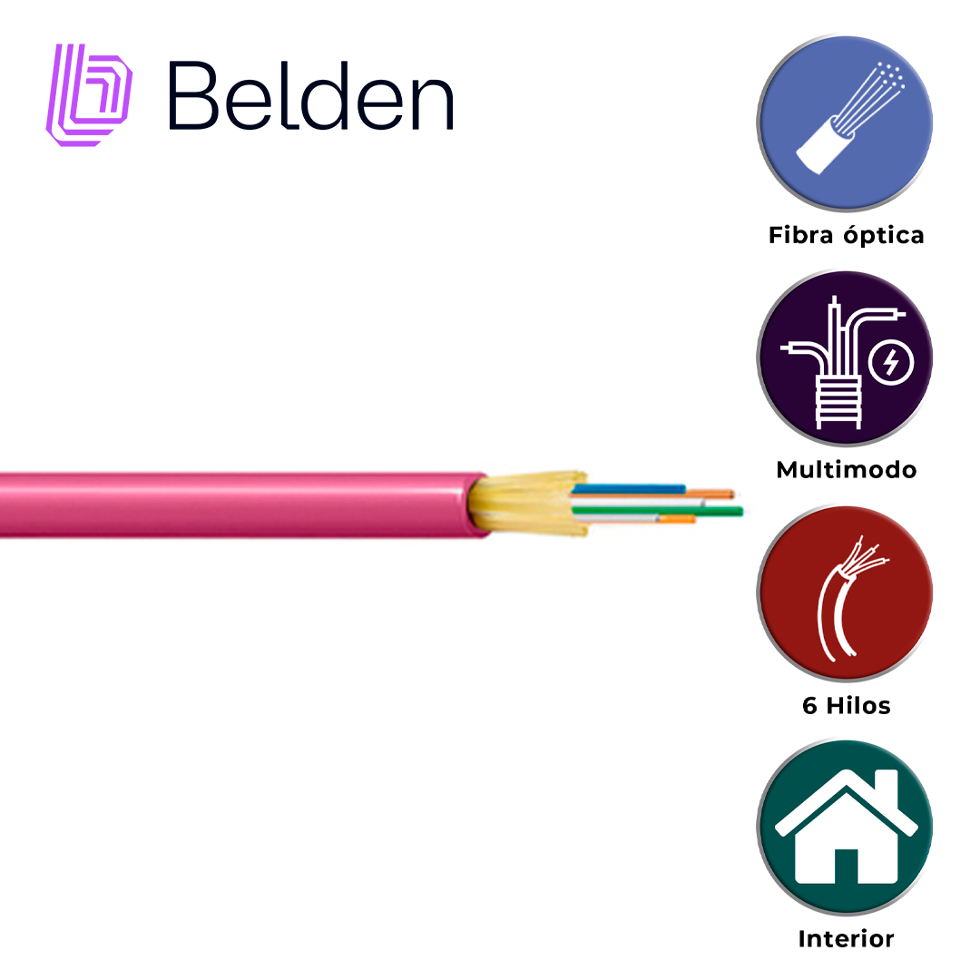 FIBRA OPTICA BELDEN FI4D006R9 / INTERIOR / ERIKA VIOLETA / OM4 / 6 HILOS / FORRO PVC / OFNR / BOBINA / 1,640 PIES 500 METROS