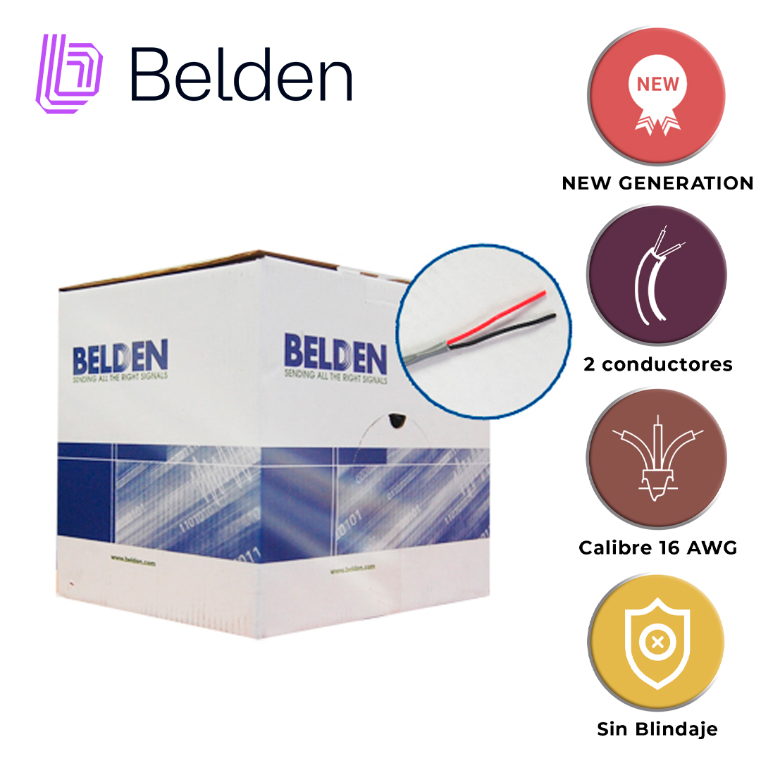 CABLE DE SEGURIDAD Y SONIDO BELDEN 5200UE 008U1000 / INTERIOR / GRIS / 2 CONDUCTORES / 16 AWG / MULTIFILAR / FORRO PVC / CMR / EN CAJA / 1,000 PIES 305 METROS