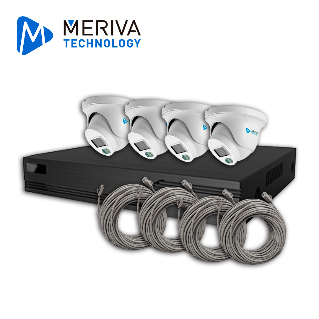 KIT DE VIDEOVIGILANCIA IP MERIVA TECHNOLOGY MKIP2MP-4T-4P 4 CÁMARAS TURRET IP MTD-203D DE 2MP LUZ DUAL CON MICROFONO INTEGRADO MIA 2.0 VIDEO ESTRUCTURADO - NVR MNVR-1744-4P CON POE INTEGRADO 4 CANALES / MIA 2.0 / LPR / ALMACENAMIENTO HASTA 10TB - 4 PATCH CORD CAT6 **NO INCLUYE HDD**SIN CAJA**