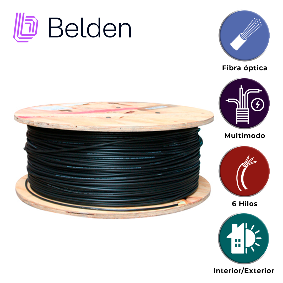 FIBRA OPTICA BELDEN FD3D006R9 / INTERIOR/EXTERIOR / NEGRO / OM3 / 6 HILOS / FORRO PVC / OFNR / BOBINA / 1,640 PIES 500 METROS
