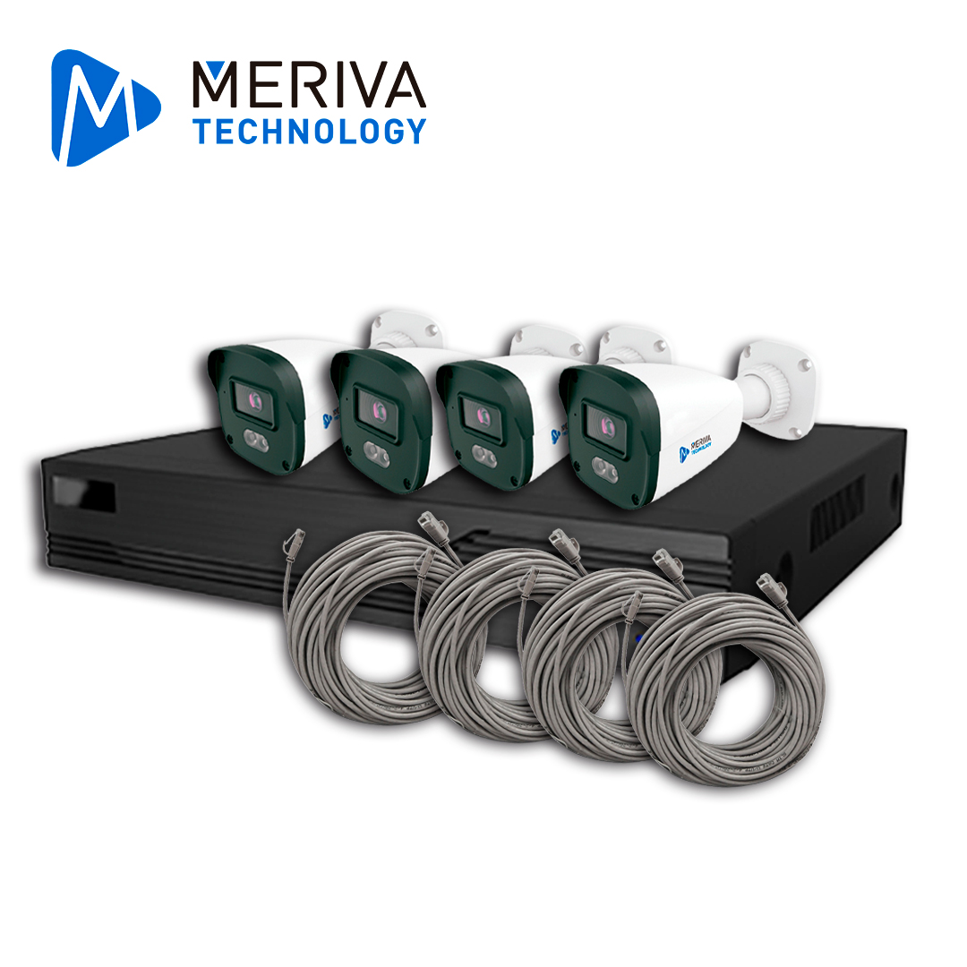 KIT DE VIDEOVIGILANCIA IP MERIVA TECHNOLOGY MKIP2MP-4B-4P 4 CÁMARAS BULLET IP MOB-203D DE 2MP LUZ DUAL CON MICROFONO INTEGRADO MIA 2.0 VIDEO ESTRUCTURADO - NVR MNVR-1744-4P CON POE INTEGRADO 4 CANALES / MIA 2.0 / LPR / ALMACENAMIENTO HASTA 10TB - 4 PATCH CORD CAT6 **NO INCLUYE HDD**SIN CAJA**