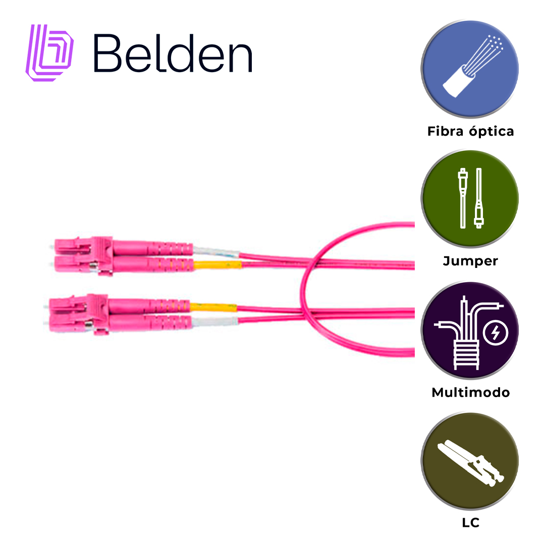 Jumper De Fibra Optica Multimodo Belden Fp4ldld003m / Interior / Erika Violeta / Om4 / Lc Duplex - Lc Duplex / 50/125 Micras / Ofnr / 3 Metros