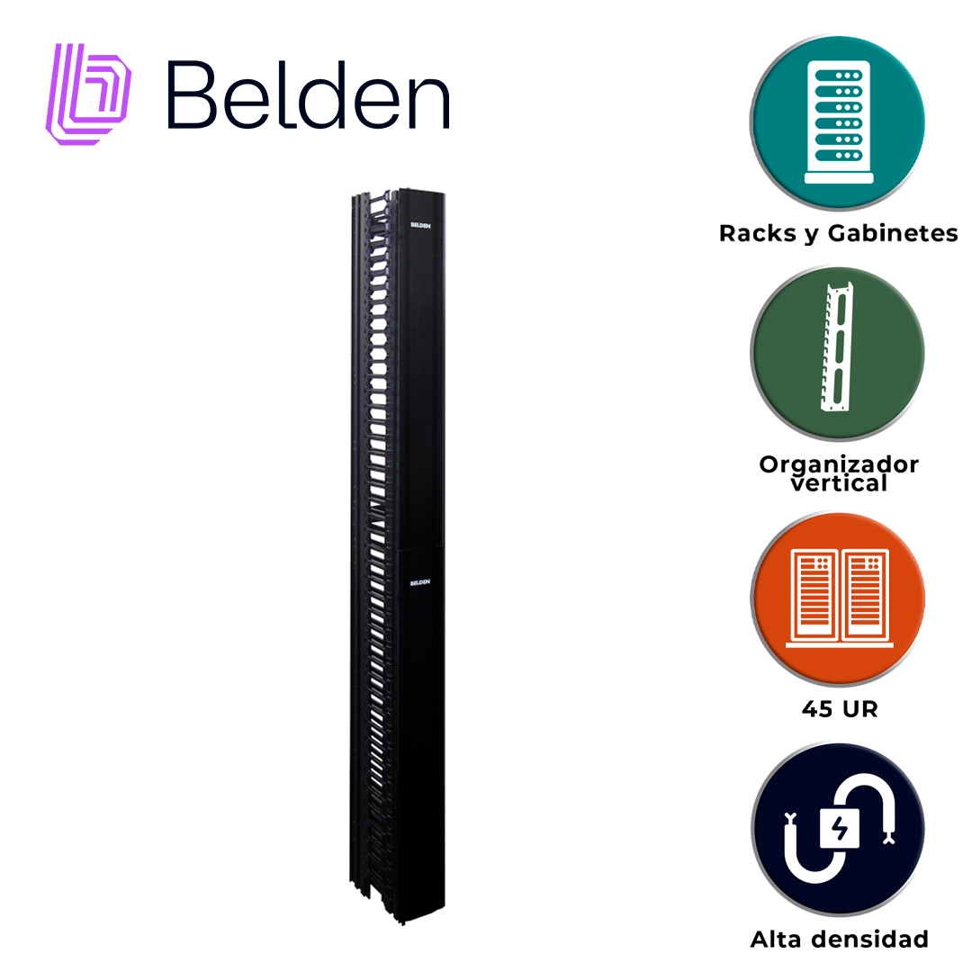 ORGANIZADOR VERTICAL BELDEN BHVHH06 DE ALTA DENSIDAD 6PULGADAS ANCHO 84 PULGADAS ALTO ADMINISTRACION FRONTAL Y POSTERIOR 45 UR CON TAPA NEGRO