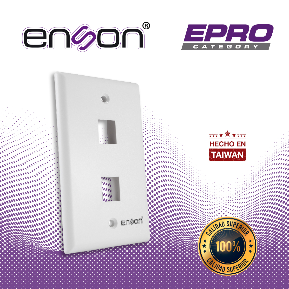 PLACA DE PARED (FACEPLATE) ENSON EPRO-FP20 COMPATIBLE CON JACK KEYSTONE 2 PUERTOS COLOR BLANCO, USO EN INTERIOR, IDEAL PARA CONECTORES RJ45, COAXIAL, FIBRA OPTICA, FABRICADO EN PLASTICO ABS