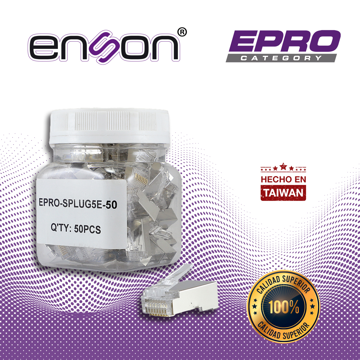 PLUG FACIL PONCHADO BLINDADO ENSON EPRO-SPLUG5E-50 BOTE DE 50 PZS PARA CABLE UTP CAT5E CON SISTEMA DE PASO DE CABLES PASSTRU QUE FACILITA EL PONCHADO DE CABLE UTP YA QUE SE PUEDE IDENTIFICAR ERRORES DE MANERA MAS FACIL, REQUIERE USO DE PINZAS EPRO-PLUGTOOL