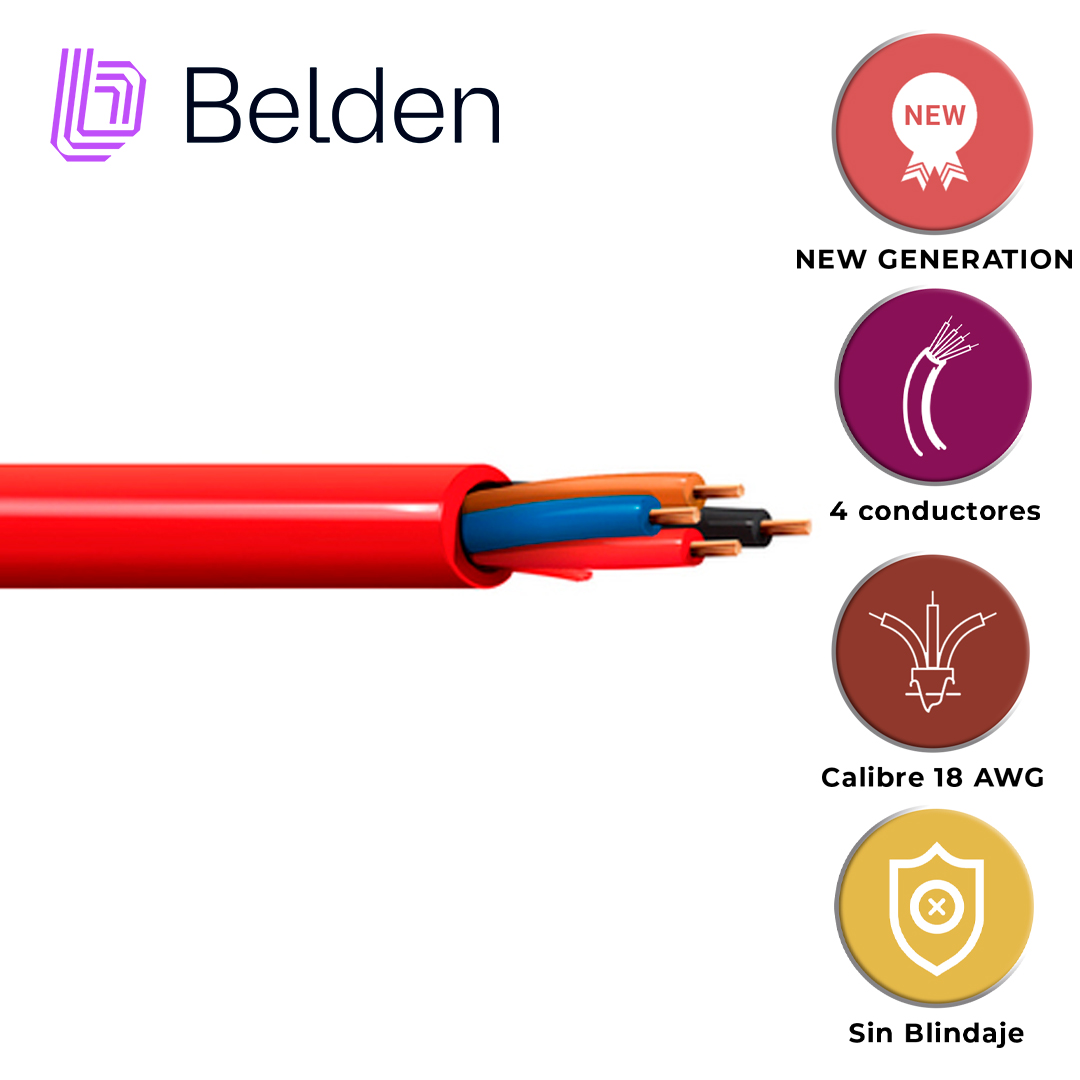 CABLE DE ALARMA CONTRA INCENDIOS BELDEN 5302UL 002U1000 / INTERIOR / ROJO / 4 CONDUCTORES / 18 AWG / SOLIDO / FORRO PVC / CMR - FPLR / EN CAJA / 1,000 PIES 305 METROS