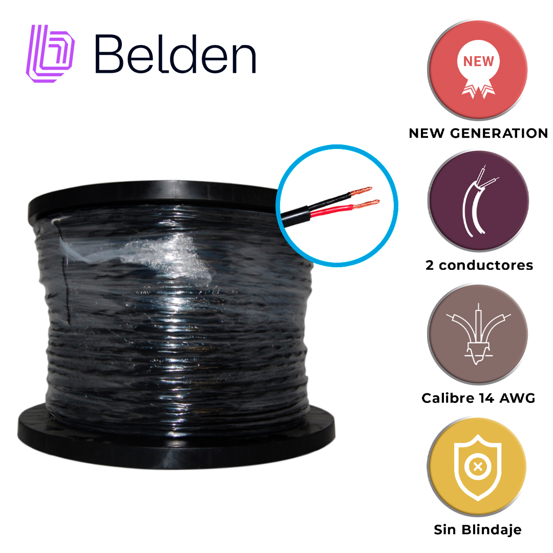CABLE PARA ALTAVOZ BELDEN 1309A 0101000 / INTERIOR/EXTERIOR / NEGRO / 2 CONDUCTORES / 14 AWG / MULTIFILAR / FORRO PVC / CM / FLEXIBLE / BOBINA / 1,000 PIES 305 METROS