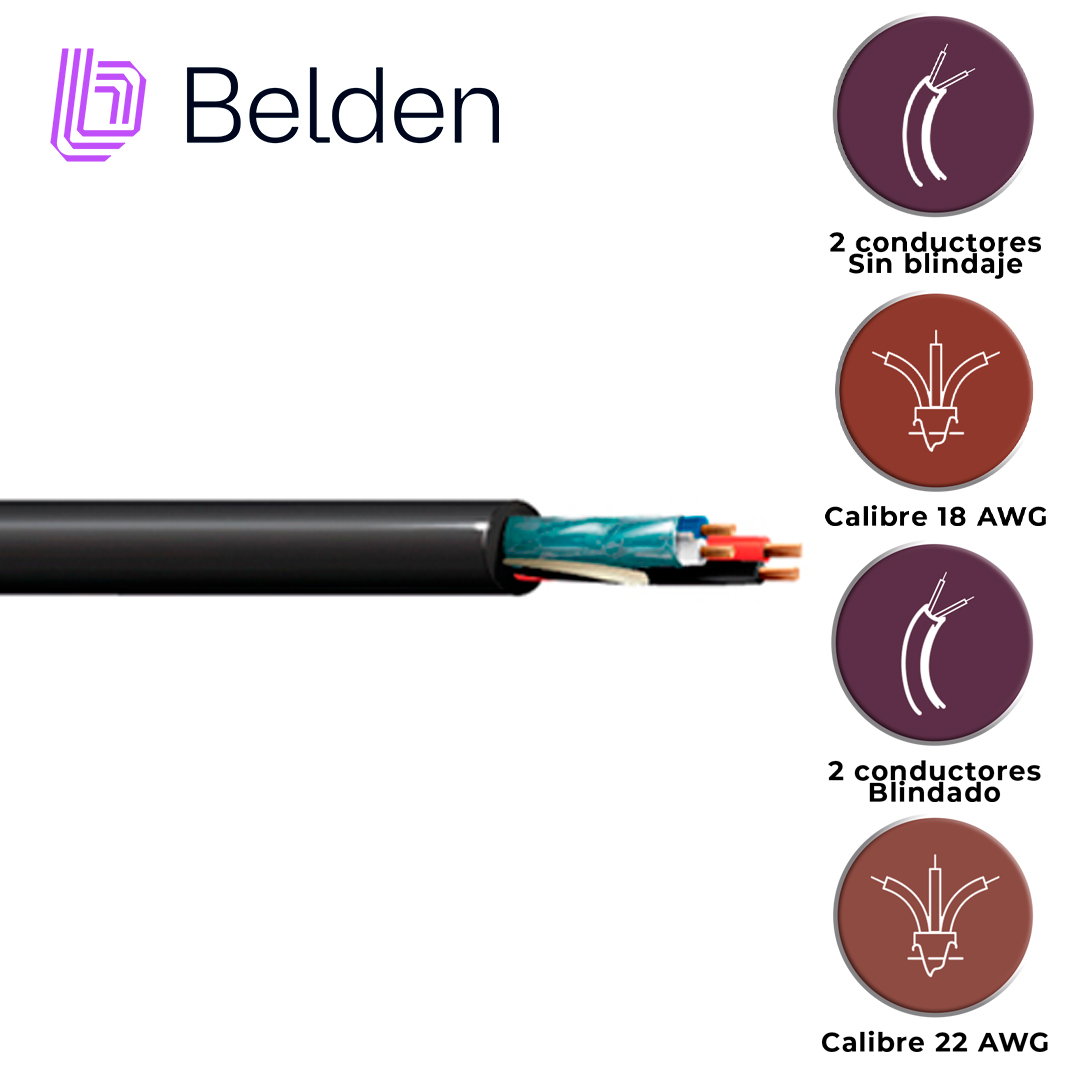 CABLE DE ILUMINACION Y AUTOMATIZACION BELDEN 1392A 0101000 / INTERIOR / NEGRO / 2 CONDUCTORES 18 AWG (ALIMENTACION) NO BLINDADO + 2 CONDUCTORES 22 AWG (DATOS) BLINDADO / FORRO PVC / CMR / BOBINA / 1,000 PIES 305 METROS