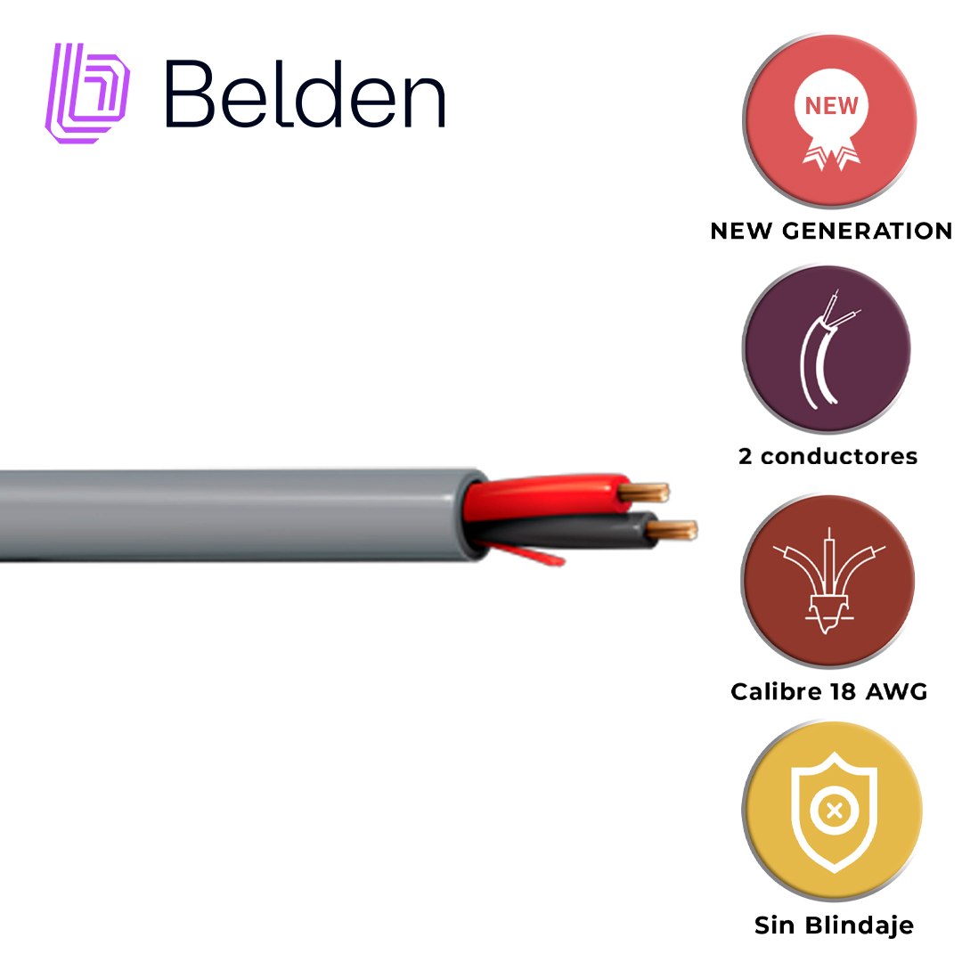 Cable De Seguridad Y Sonido Belden 5300UE 0101000 / Interior / Negro / 2 Conductores / 18 Awg / Multifilar / Forro Pvc / Cmr / Bobina / 1,000 Pies 305 Metros