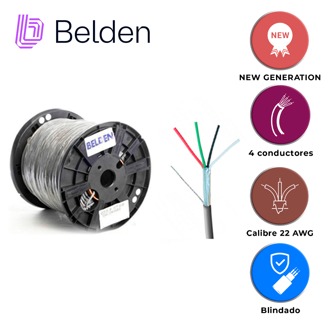 CABLE DE SEGURIDAD Y SONIDO BELDEN 5502FE 0081000 / INTERIOR / GRIS / 4 CONDUCTORES / 22 AWG / MULTIFILAR / FORRO PVC / CMR / BLINDADO / BOBINA / 1,000 PIES 305 METROS