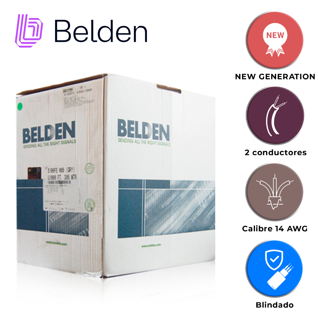 CABLE DE AUDIO COMERCIAL Y SEGURIDAD BELDEN 5100FE 008U1000 / INTERIOR / GRIS / 2 CONDUCTORES / MULTIFILAR / 14 AWG / FORRO PVC / CMR - CL3R - FPLR / BLINDADO / EN CAJA / 1,000 PIES 305 METROS