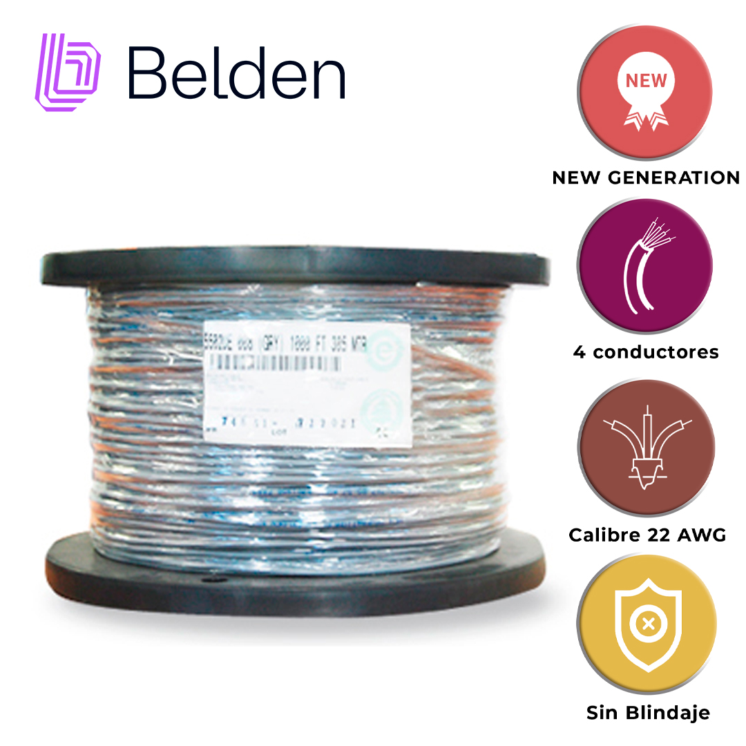 CABLE DE SEGURIDAD Y SONIDO BELDEN 5502UE 0081000 / INTERIOR / GRIS / 4 CONDUCTORES / 22 AWG / MULTIFILAR / FORRO PVC / CMR / BOBINA / 1,000 PIES 305 METROS