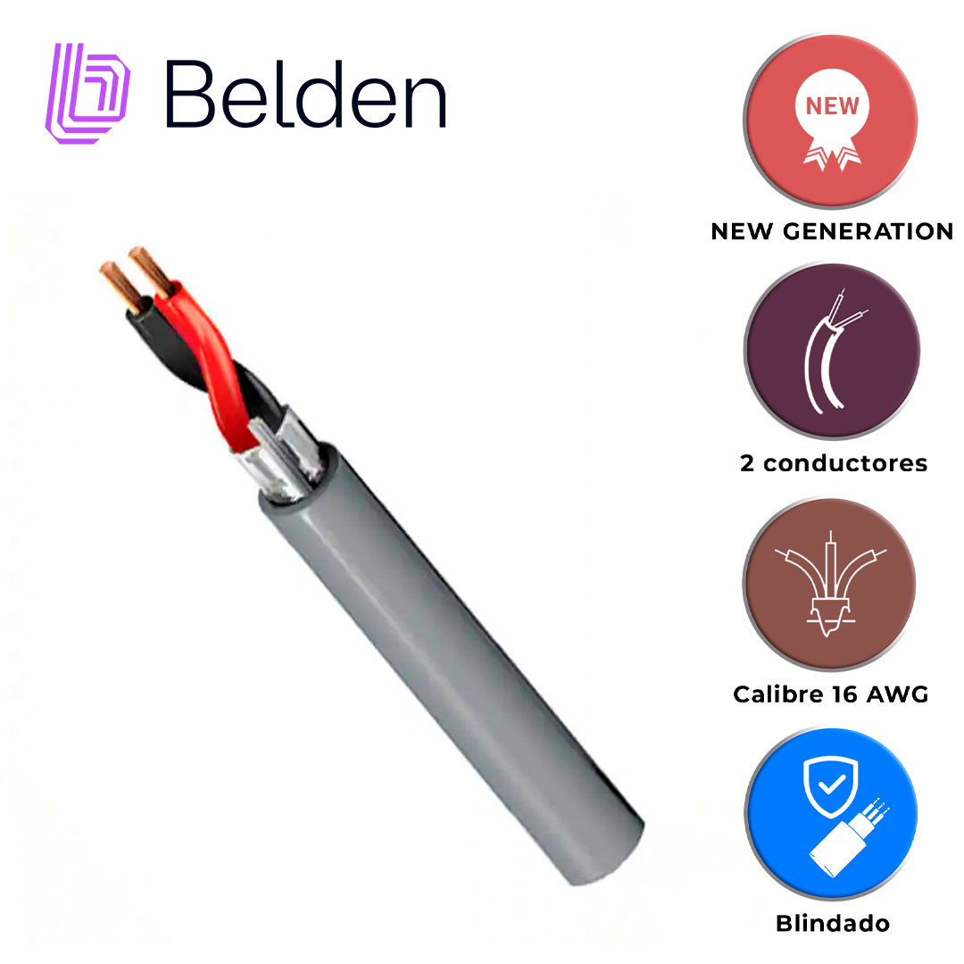 CABLE DE AUDIO COMERCIAL Y SEGURIDAD BELDEN 5200FE 0081000 / INTERIOR / GRIS / 2 CONDUCTORES / 16 AWG / MULTIFILAR / FORRO PVC / CMR / BOBINA / 1,000 PIES 305 METROS