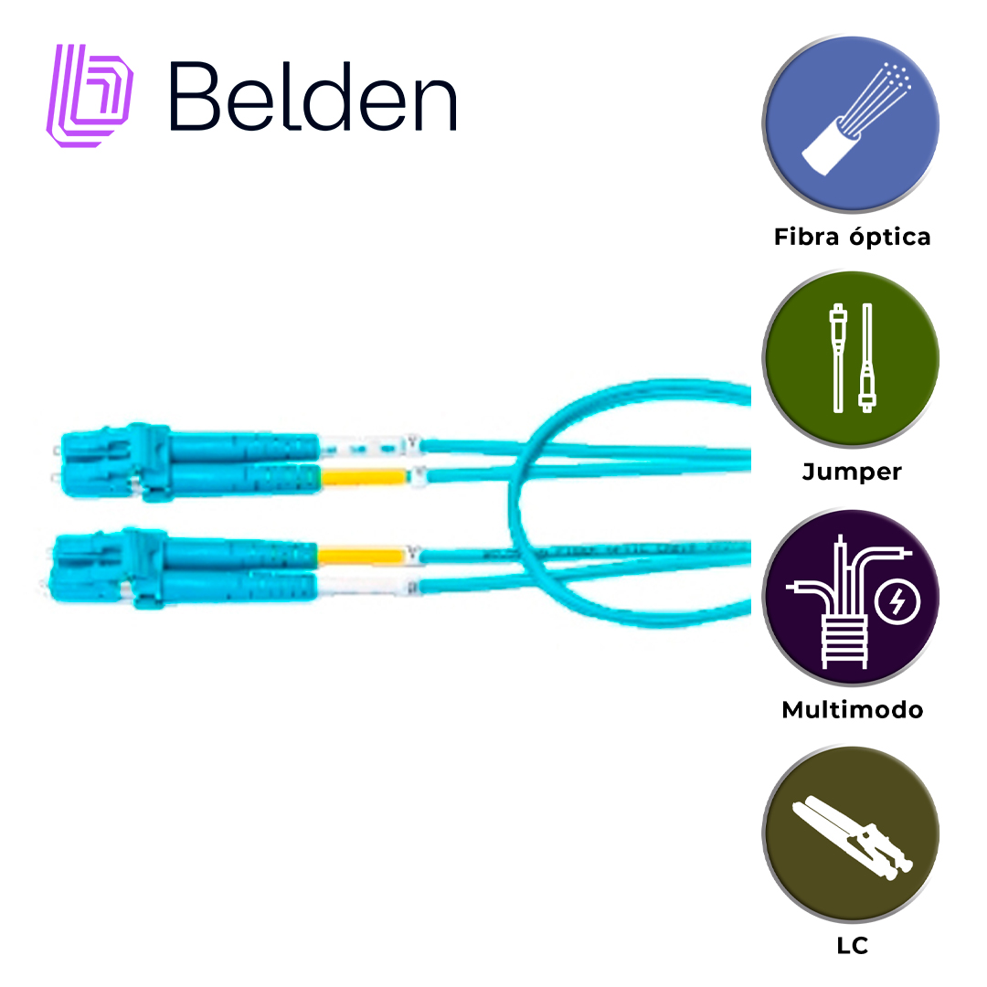 Jumper De Fibra Optica Multimodo Belden Fp3ldld002m / Interior / Aqua / Om3 / Lc Duplex - Lc Duplex / 50/125 Micras / Ofnr / 2 Metros