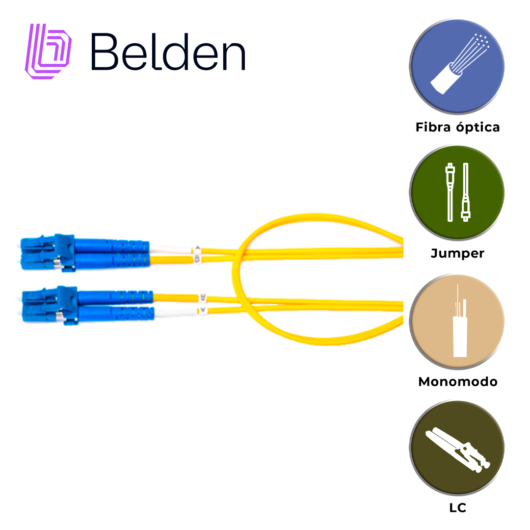 Jumper De Fibra Optica Monomodo Belden Fpsldld003m / Interior / Amarillo / Os2 / Lc Duplex - Lc Duplex / 9/125 Micras / Ofnr / 3 Metros