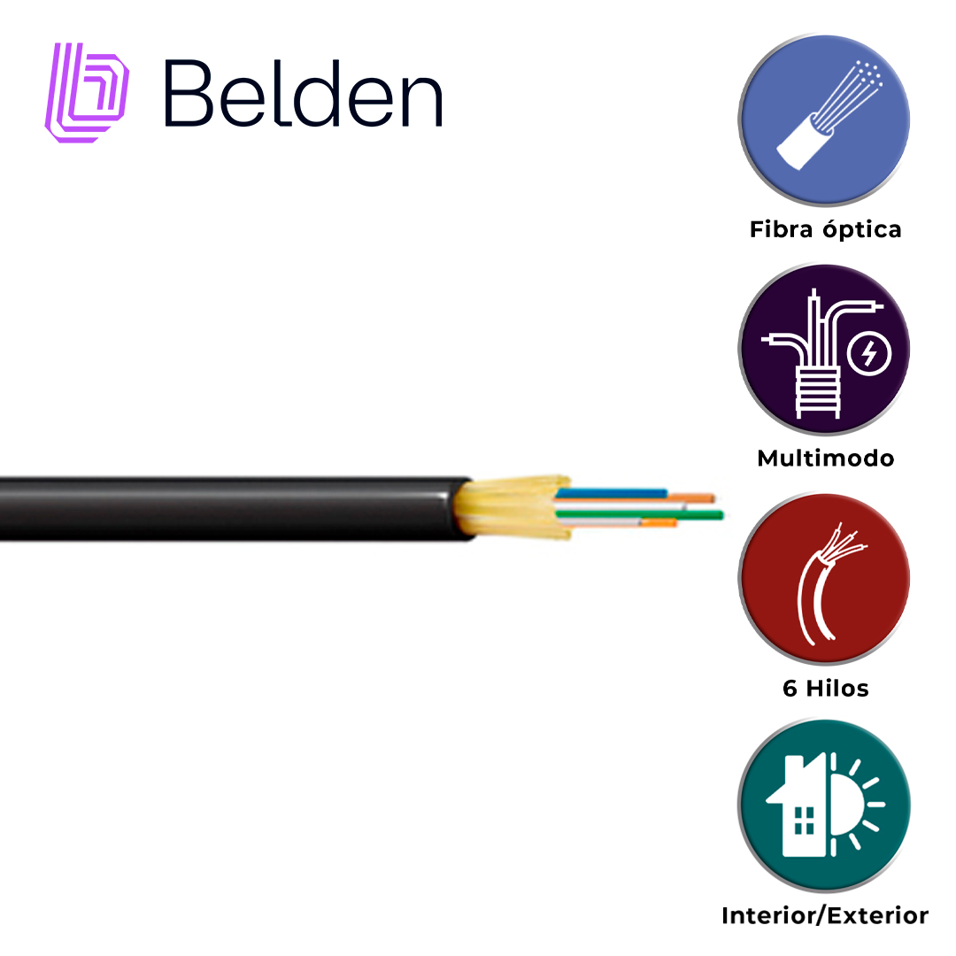 Fibra Optica Belden Fd4d006r9 / Interior/exterior / Negro / Om4 / 6 Hilos / Forro Pvc / Ofnr / Bobina / 1,640 Pies 500 Metros