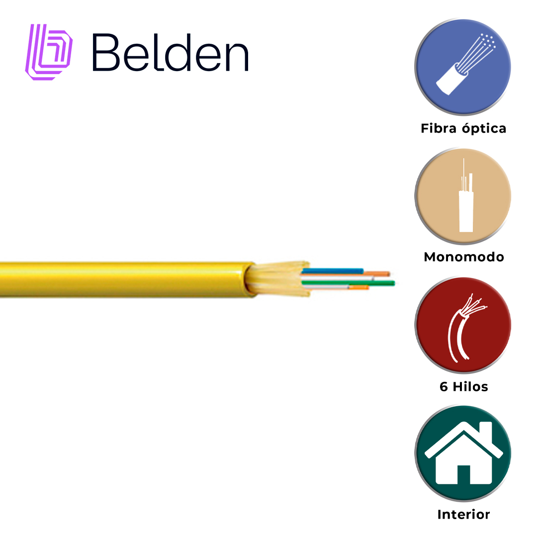 FIBRA OPTICA BELDEN FISD006R9 / INTERIOR / AMARILLO / OS2 / 6 HILOS / FORRO PVC / OFNR / BOBINA / 3,280 PIES 1,000 METROS